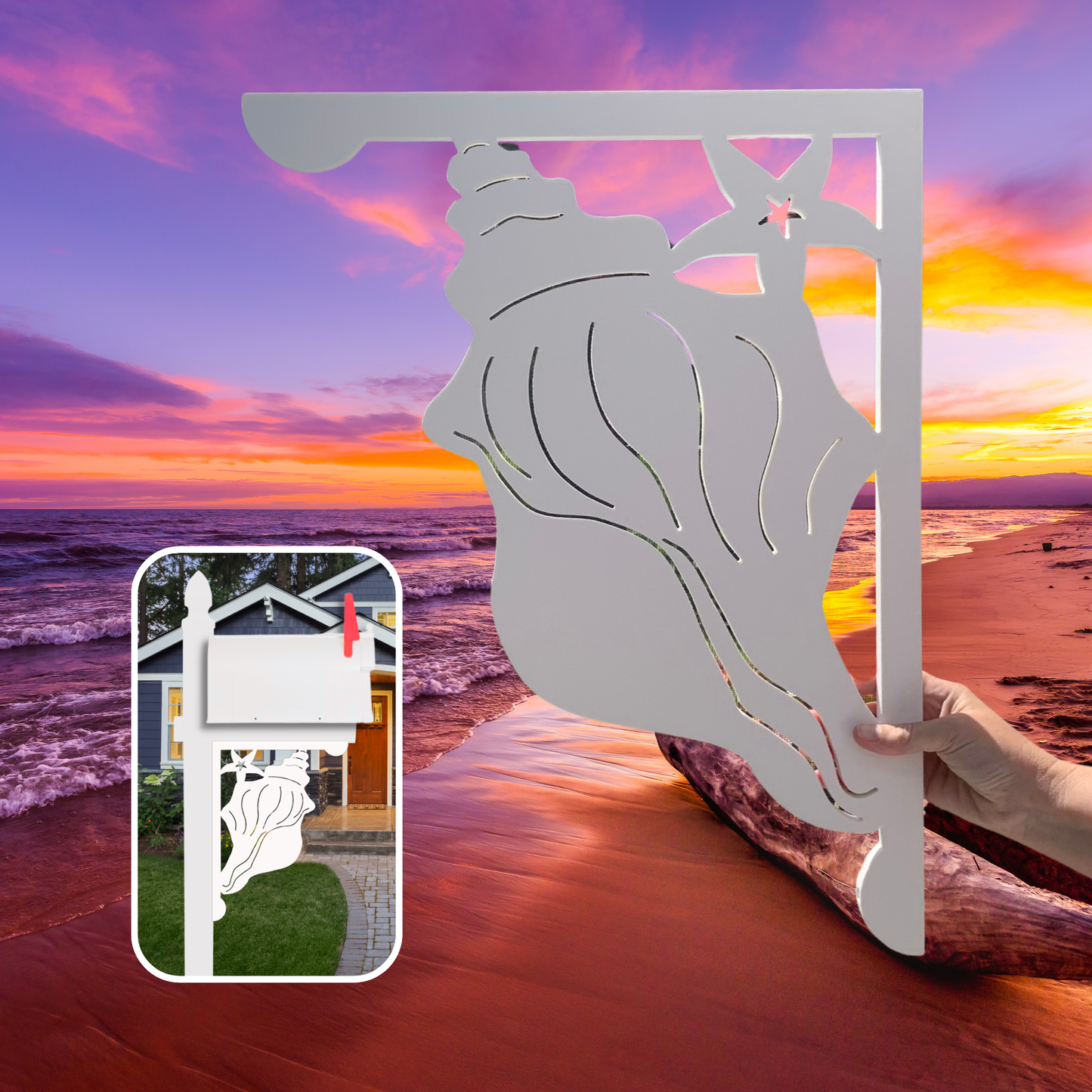 Mailbox Bracket - Conch and Starfish - Large 16" x 21"