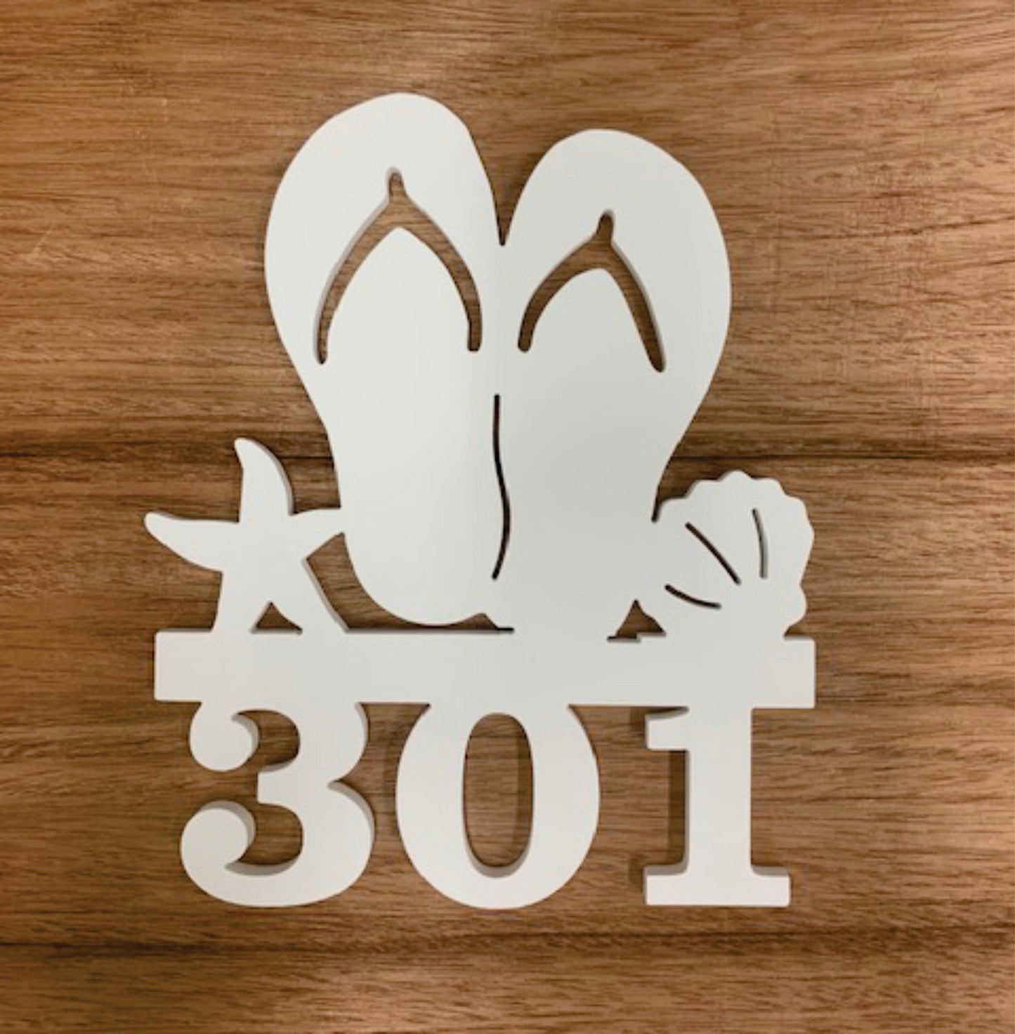 House Number Sign, Flip Flops, Starfish, Seashell