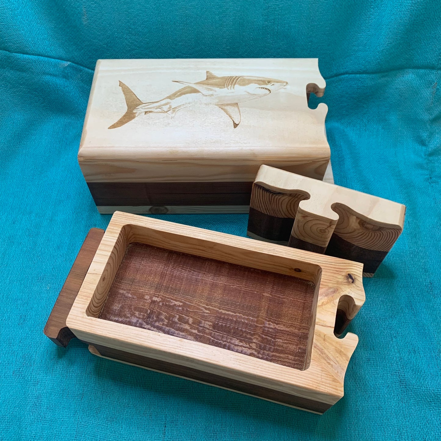 Solid Wood Puzzle Box - Shark, Wooden Box, Jewelry Box, Handcrafted, Custom Box, Personalized Box, Handmade, Box, Engraved, Stash Box (Copy)