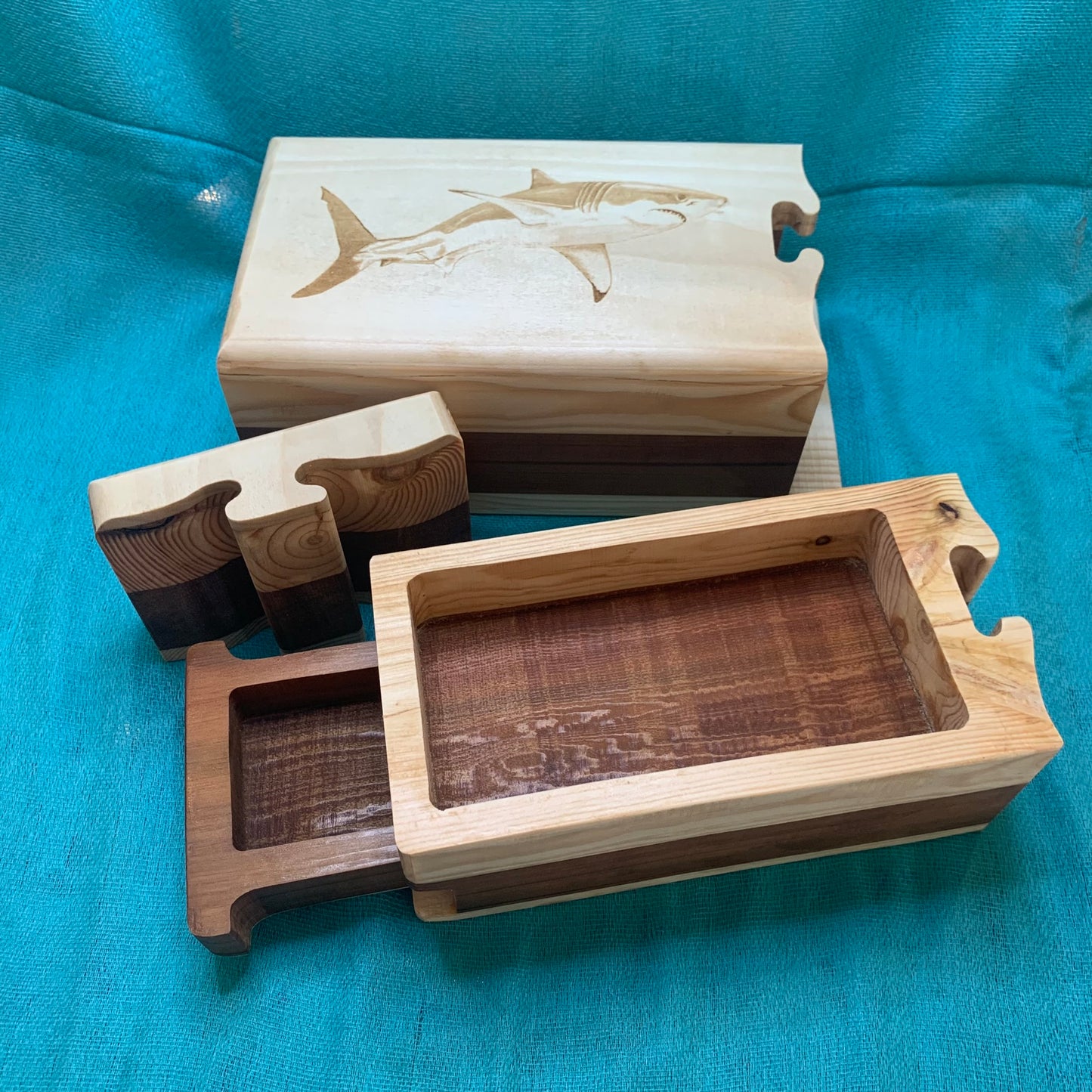 Solid Wood Puzzle Box - Shark, Wooden Box, Jewelry Box, Handcrafted, Custom Box, Personalized Box, Handmade, Box, Engraved, Stash Box (Copy)