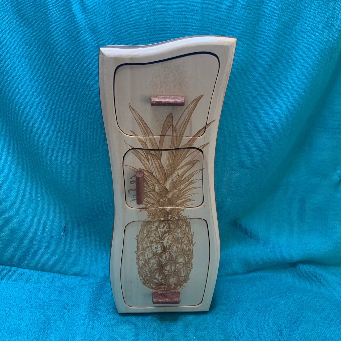 Solid Wood Box W/Drawers - Pineapple, Jewelry Box, Handcrafted, Custom Box, Personalized Box, Handmade, Home Decor, Engraved, Stash Box