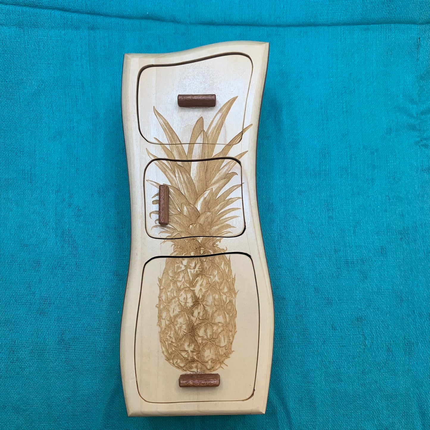 Solid Wood Box W/Drawers - Pineapple, Jewelry Box, Handcrafted, Custom Box, Personalized Box, Handmade, Home Decor, Engraved, Stash Box
