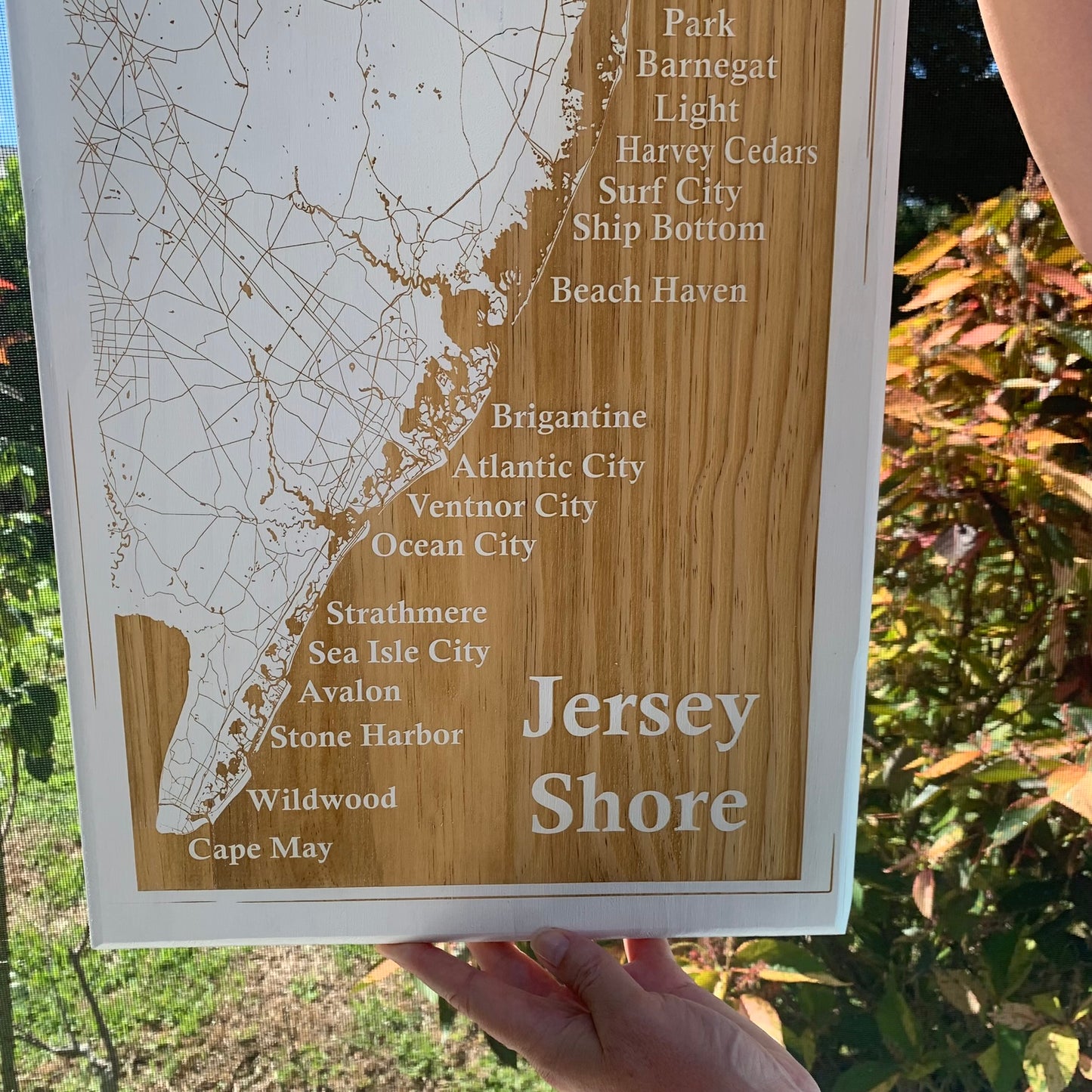 Map Engraved - Jersey Shore, Custom Engraving, Wood Wall Art, Laser Engraved, Topographic, Custom Map, Custom Gift 24 x 12 inches