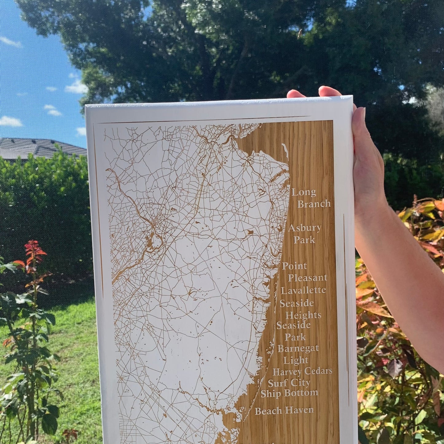 Map Engraved - Jersey Shore, Custom Engraving, Wood Wall Art, Laser Engraved, Topographic, Custom Map, Custom Gift 24 x 12 inches