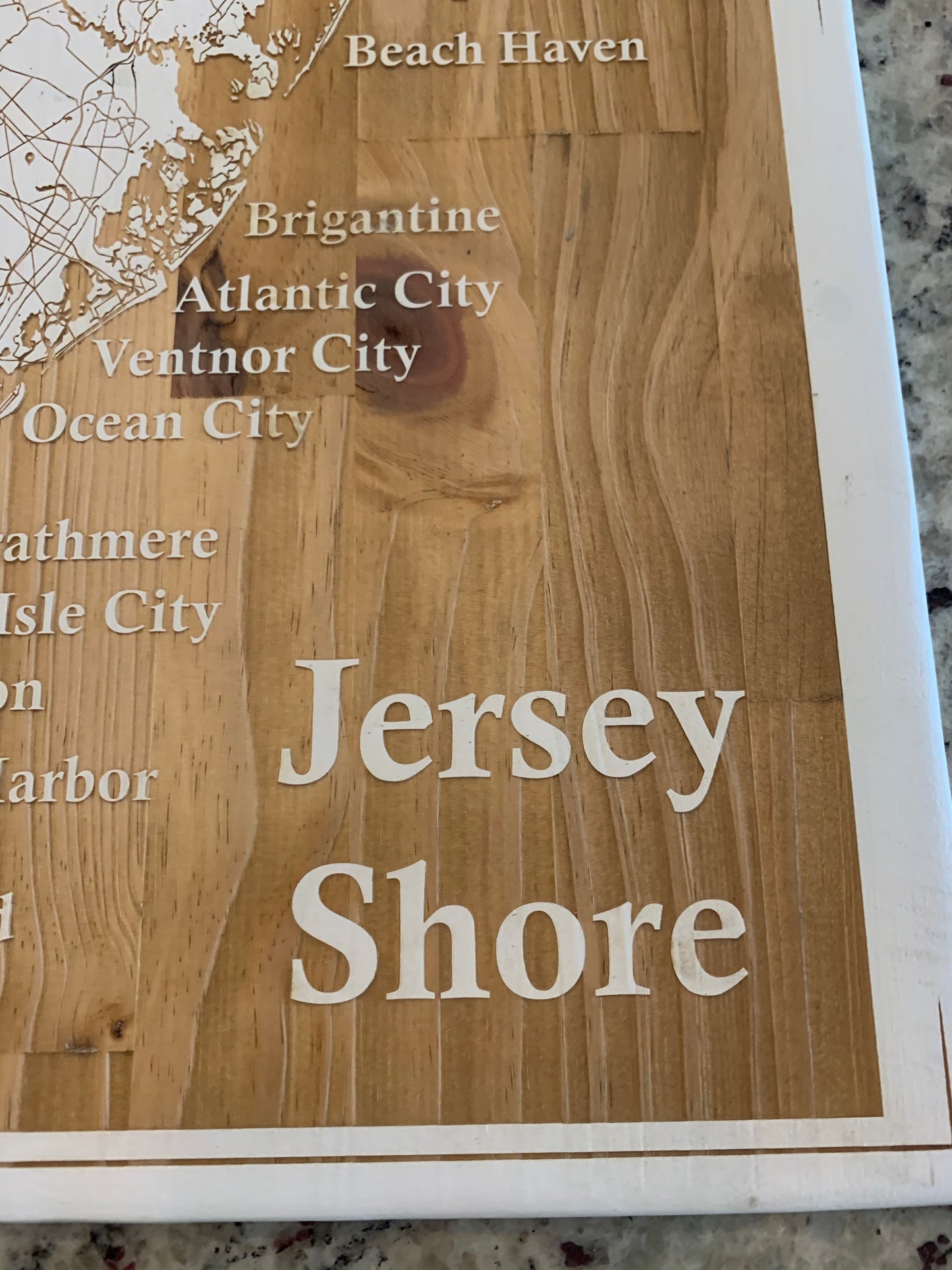 Map Engraved - Jersey Shore, Custom Engraving, Wood Wall Art, Laser Engraved, Topographic, Custom Map, Custom Gift 24 x 12 inches