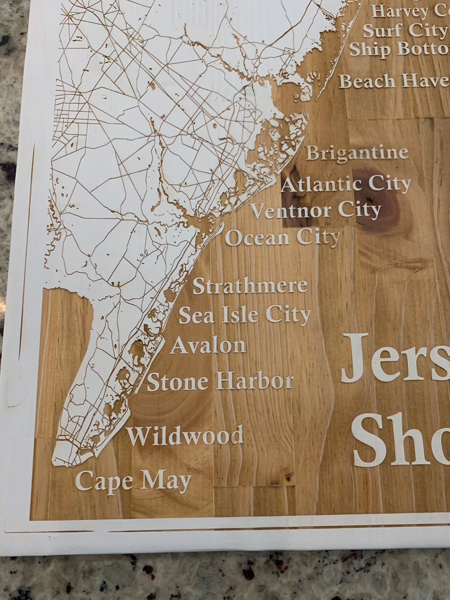 Map Engraved - Jersey Shore, Custom Engraving, Wood Wall Art, Laser Engraved, Topographic, Custom Map, Custom Gift 24 x 12 inches