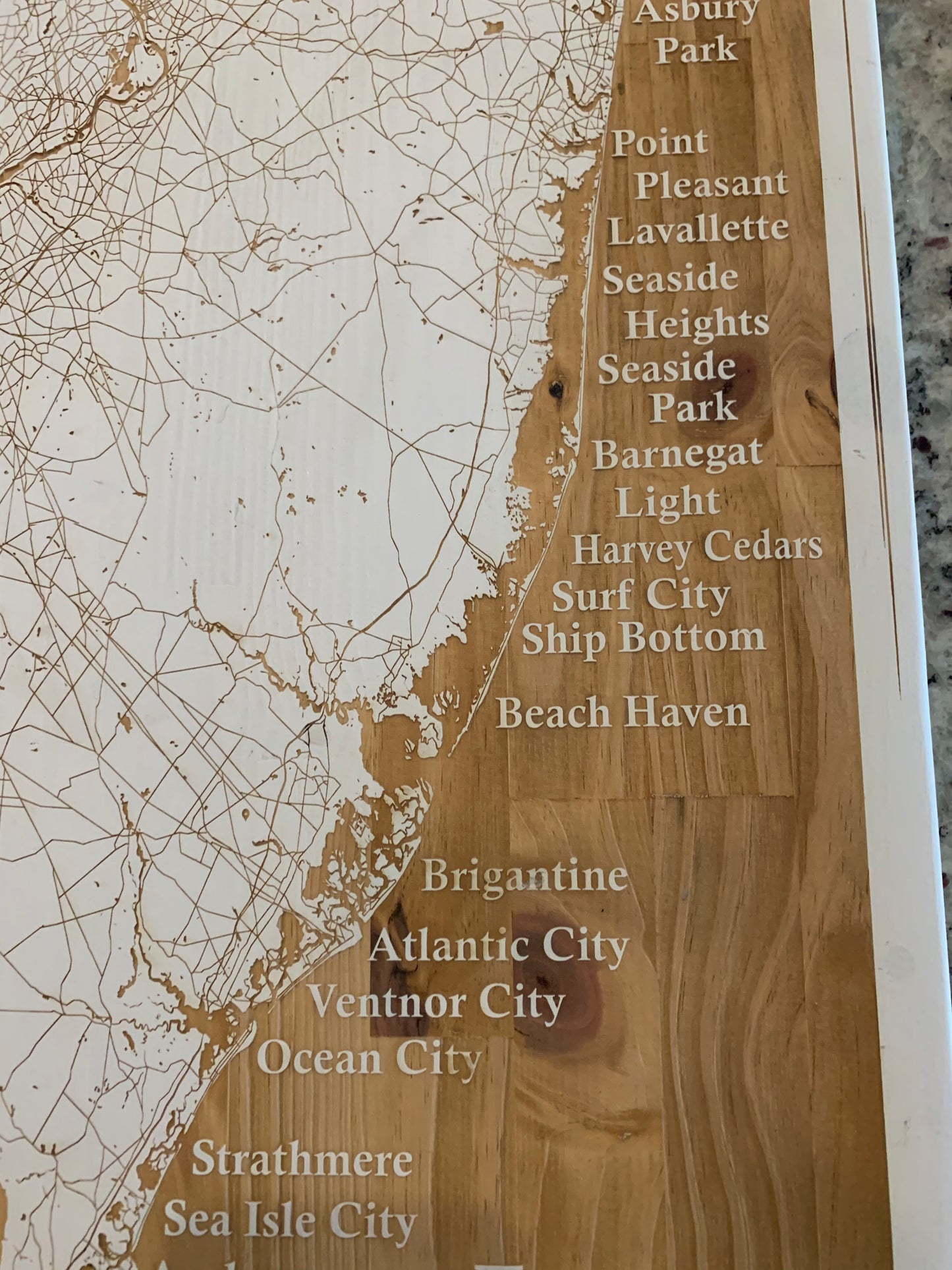 Map Engraved - Jersey Shore, Custom Engraving, Wood Wall Art, Laser Engraved, Topographic, Custom Map, Custom Gift 24 x 12 inches