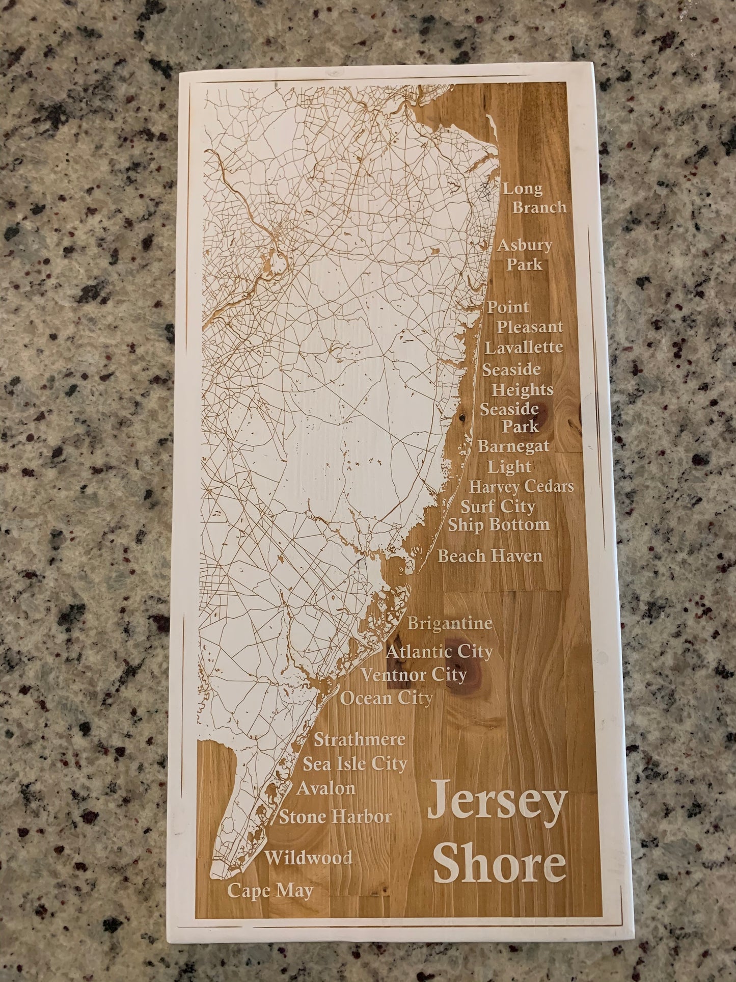 Map Engraved - Jersey Shore, Custom Engraving, Wood Wall Art, Laser Engraved, Topographic, Custom Map, Custom Gift 24 x 12 inches
