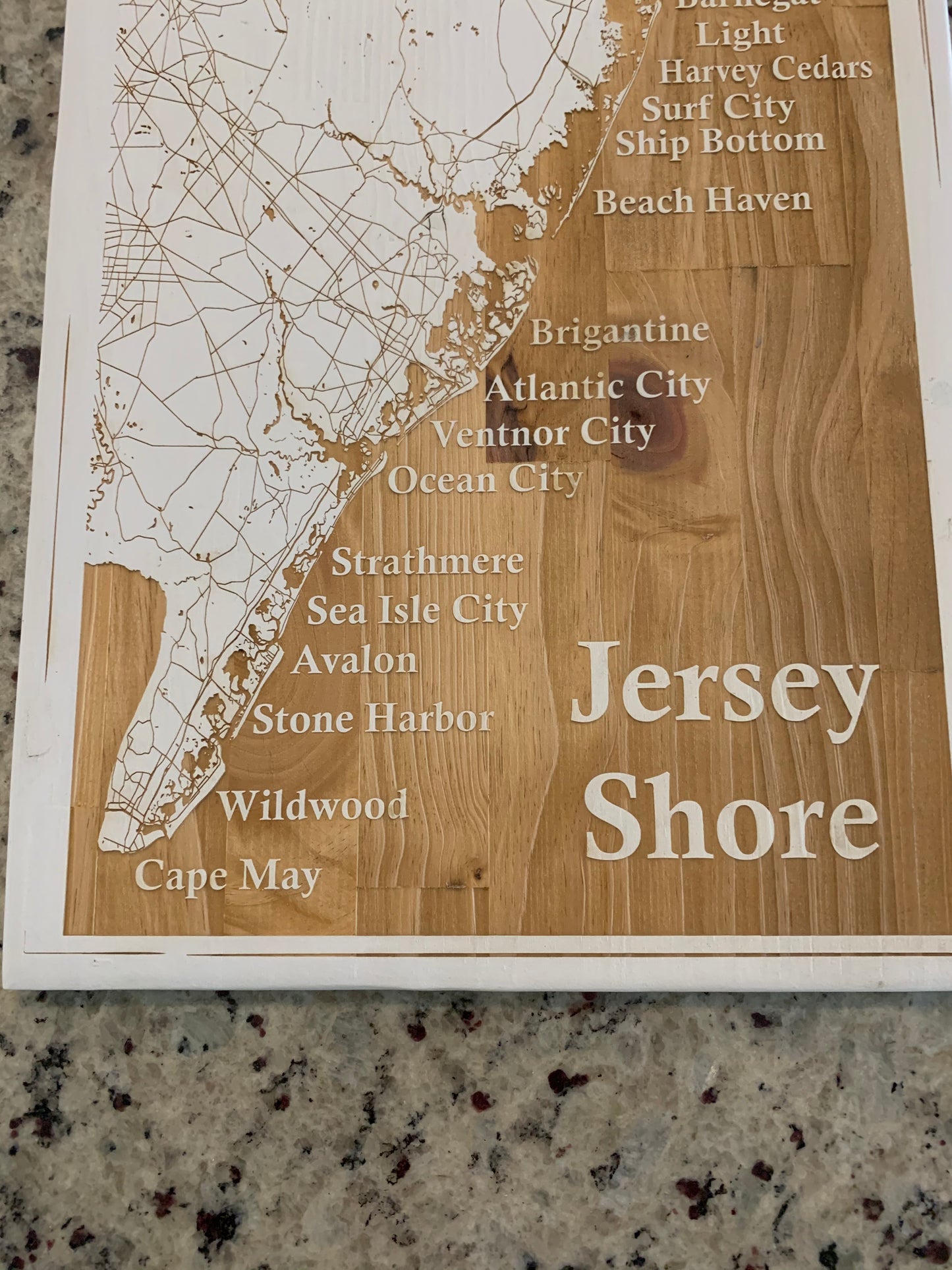 Map Engraved - Jersey Shore, Custom Engraving, Wood Wall Art, Laser Engraved, Topographic, Custom Map, Custom Gift 24 x 12 inches