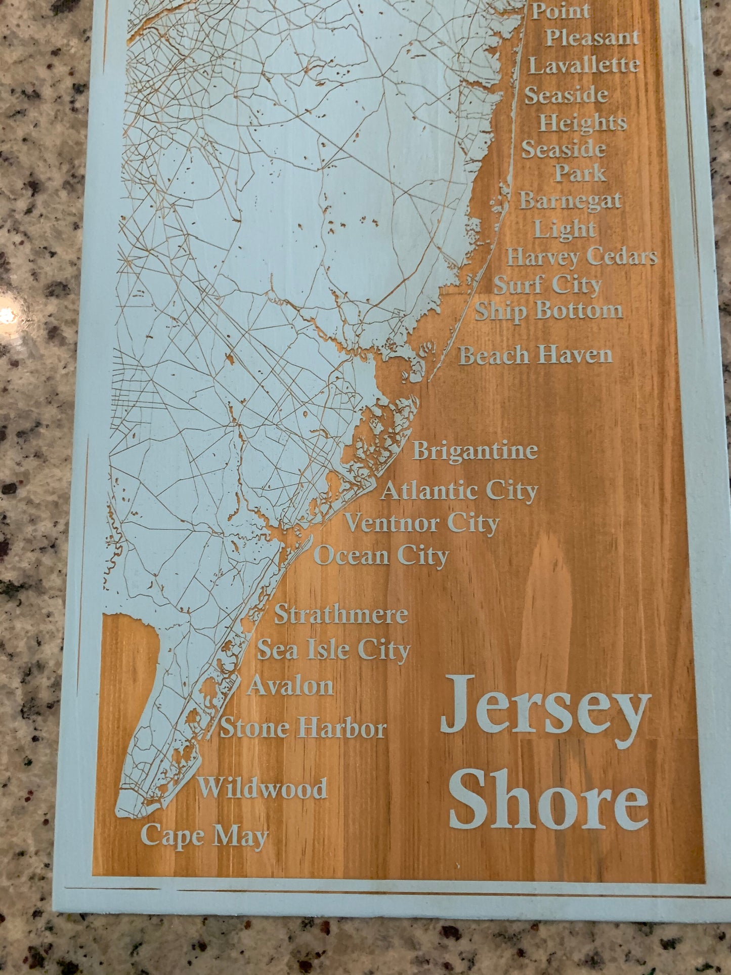 Map Engraved - Jersey Shore, Custom Engraving, Wood Wall Art, Laser Engraved, Topographic, Custom Map, Custom Gift 24 x 12 inches