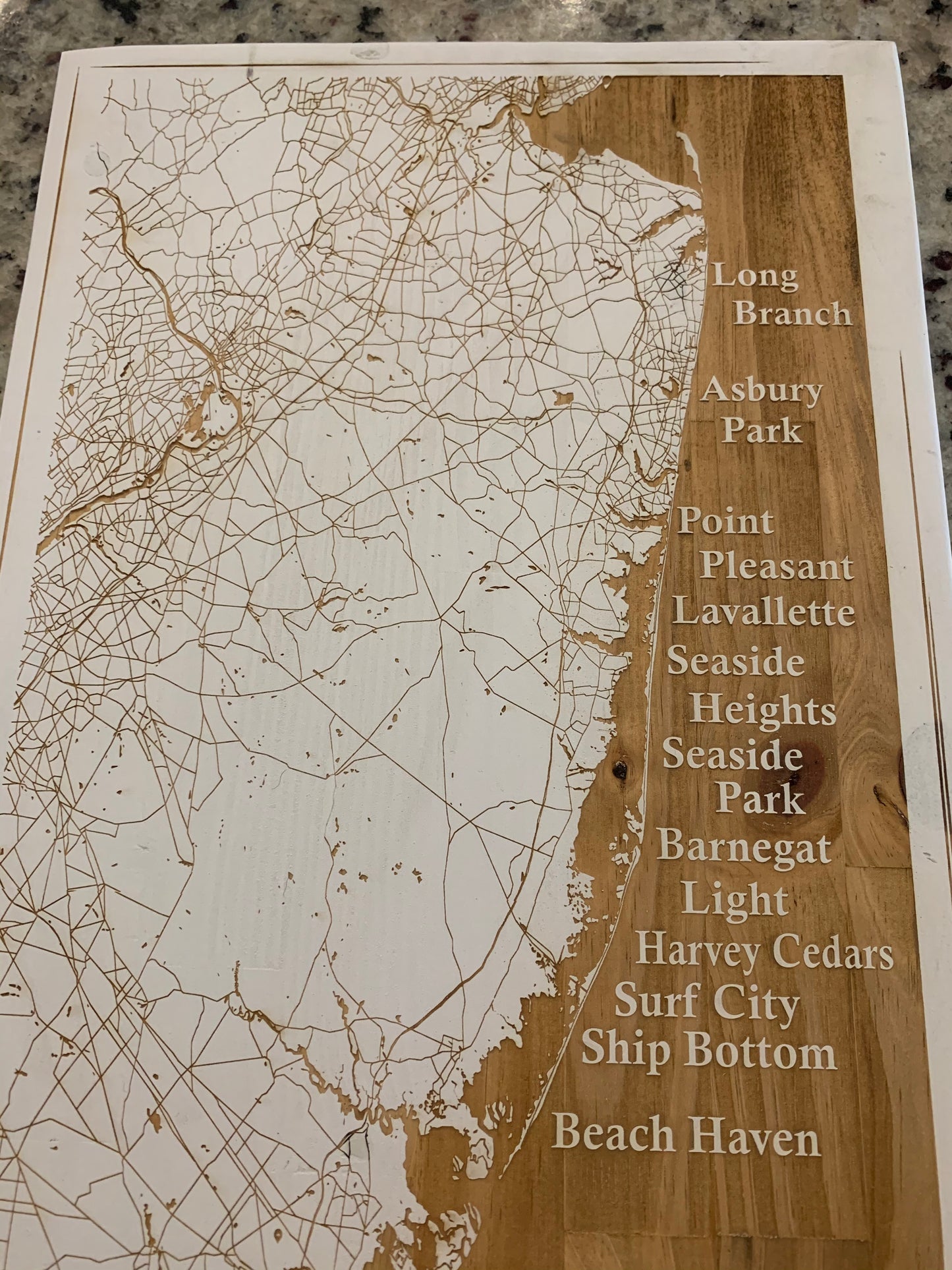 Map Engraved - Jersey Shore, Custom Engraving, Wood Wall Art, Laser Engraved, Topographic, Custom Map, Custom Gift 24 x 12 inches