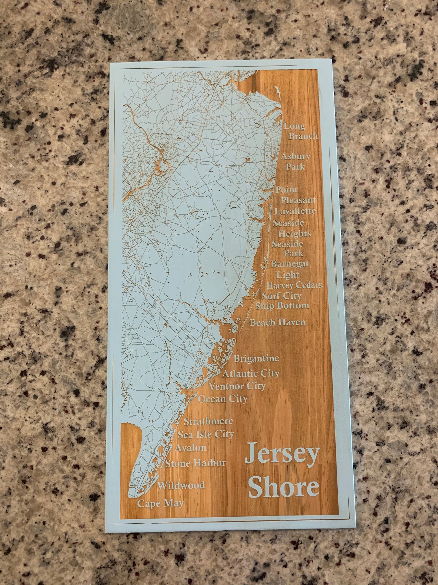Map Engraved - Jersey Shore, Custom Engraving, Wood Wall Art, Laser Engraved, Topographic, Custom Map, Custom Gift 24 x 12 inches