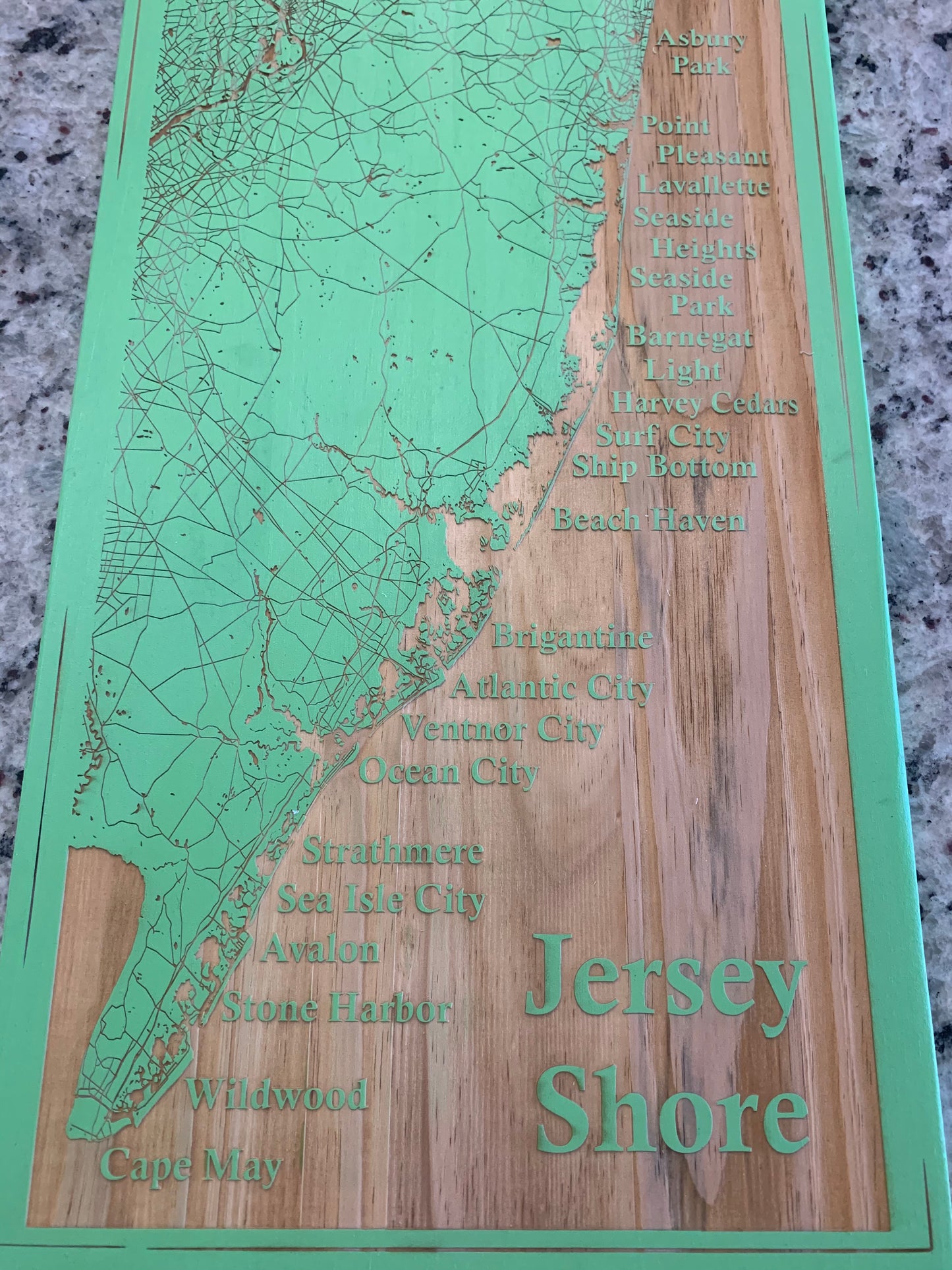 Map Engraved - Jersey Shore, Custom Engraving, Wood Wall Art, Laser Engraved, Topographic, Custom Map, Custom Gift 24 x 12 inches