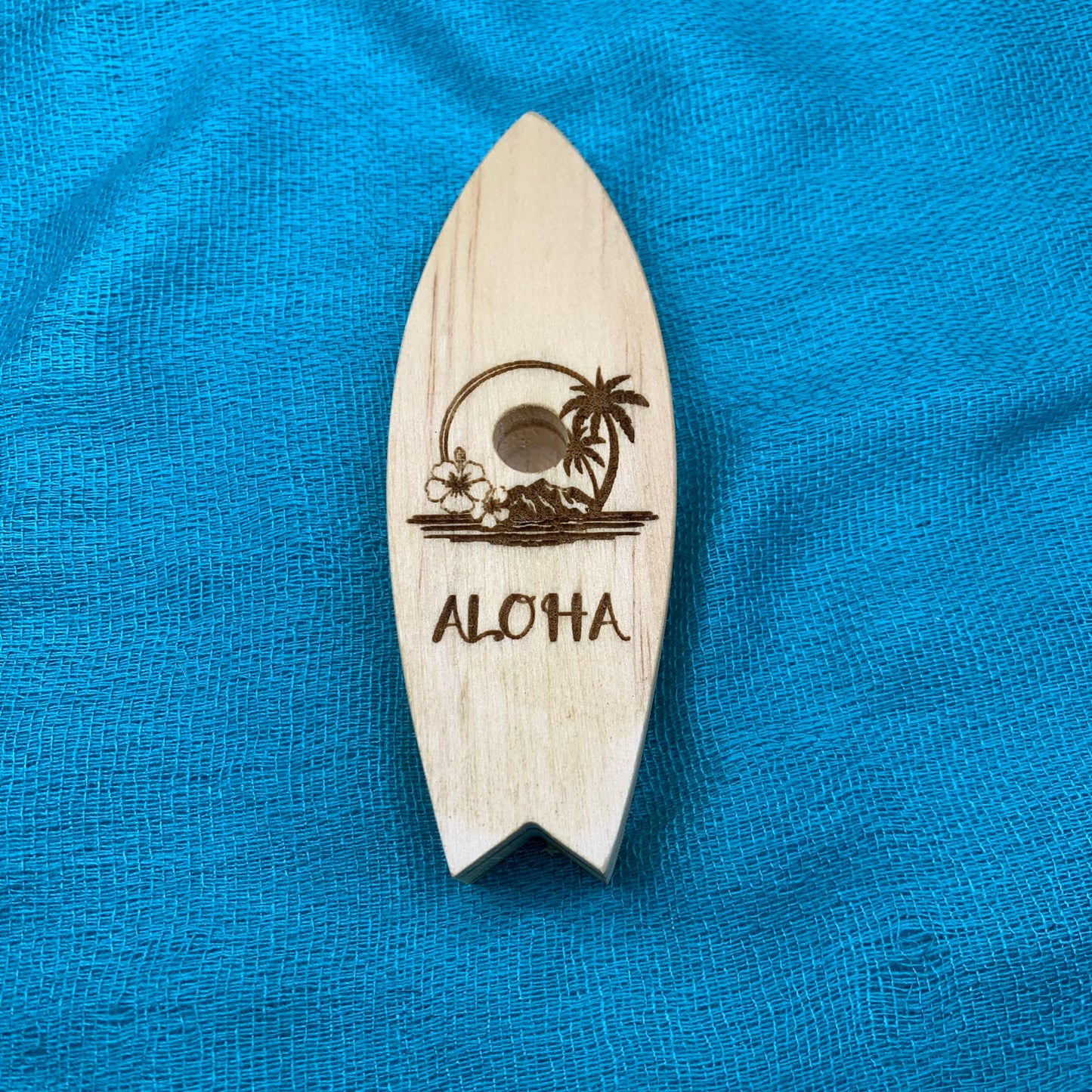 Vape Pen Holder - Surf Board Island-Aloha_ Engraved - Solid Wood, Holds 510 Thread Vape Pens &/or Cartridge