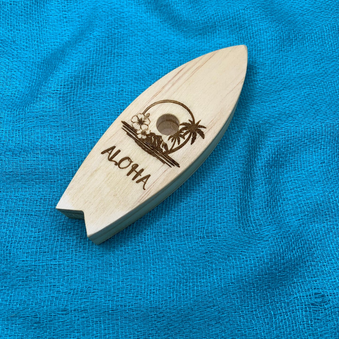 Vape Pen Holder - Surf Board Island-Aloha_ Engraved - Solid Wood, Holds 510 Thread Vape Pens &/or Cartridge