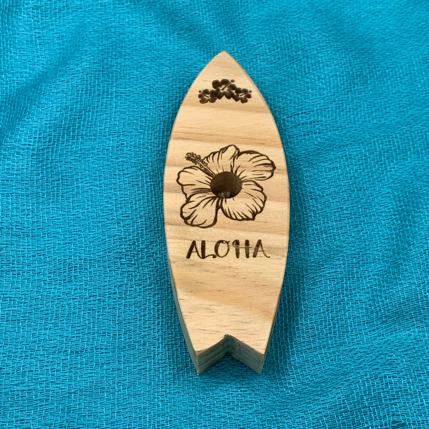 Vape Pen Holder - Surf Board Hibiscus -Aloha_ Engraved - Solid Wood, Holds 510 Thread Vape Pens &/or Cartridge