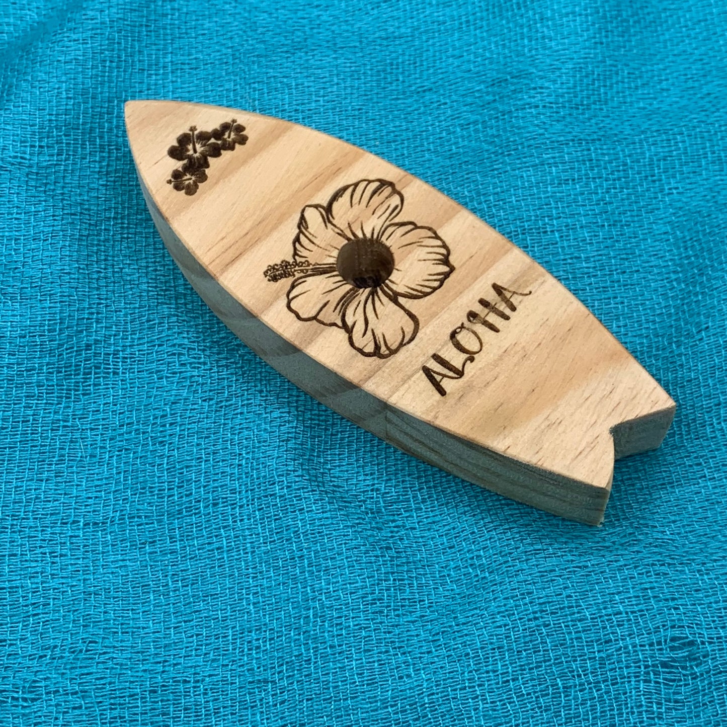 Vape Pen Holder - Surf Board Hibiscus -Aloha_ Engraved - Solid Wood, Holds 510 Thread Vape Pens &/or Cartridge