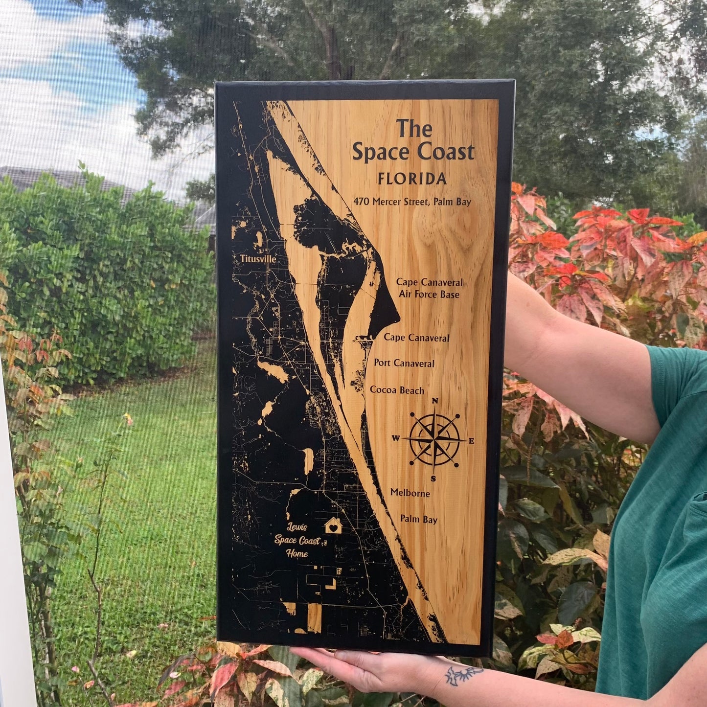 Map Engraved - Space Coast, Florida, Custom Engraving, Wood Wall Art, Laser Engraved, Wall Art, Custom Gift, 24 x 12 inches approx