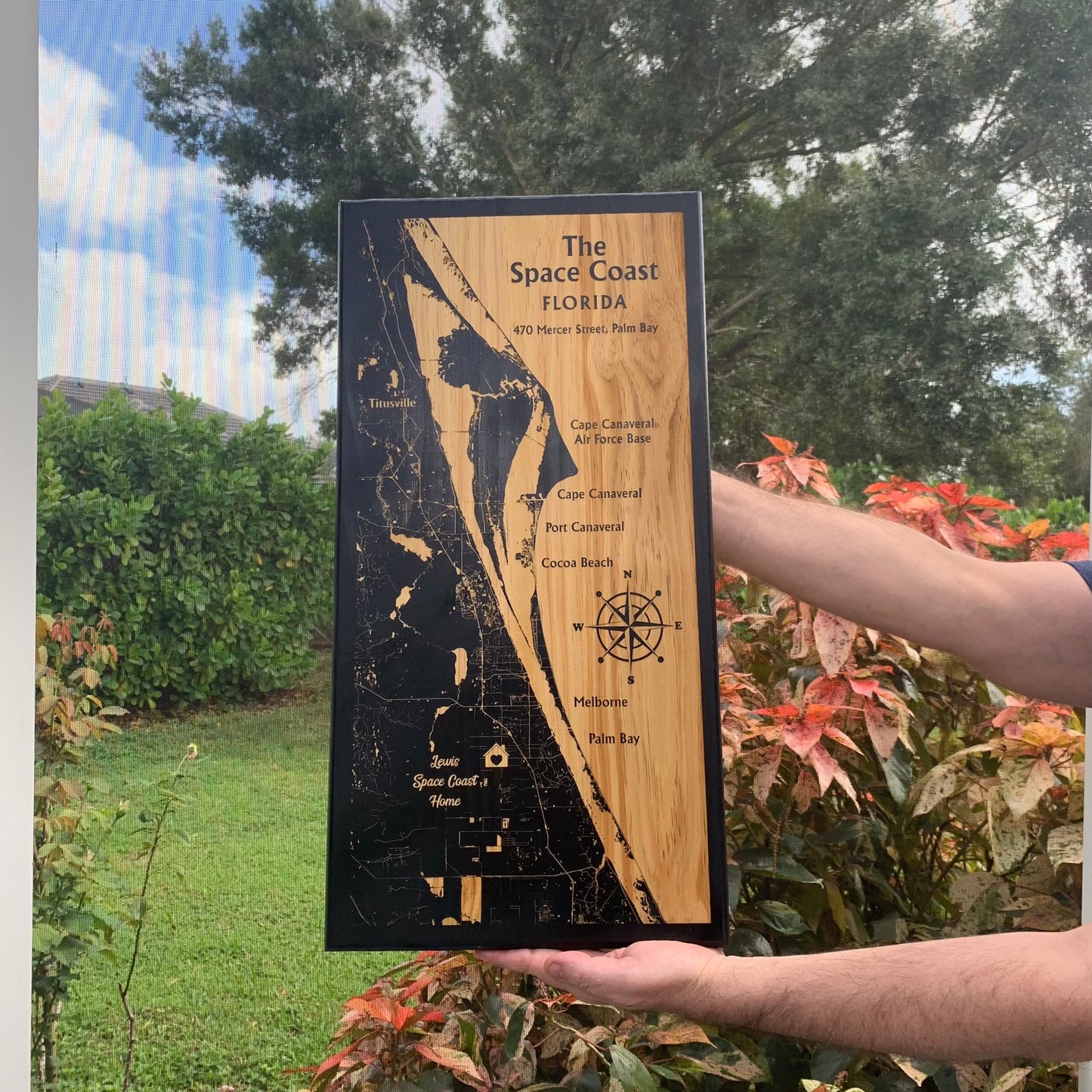 Map Engraved - Space Coast, Florida, Custom Engraving, Wood Wall Art, Laser Engraved, Wall Art, Custom Gift, 24 x 12 inches approx