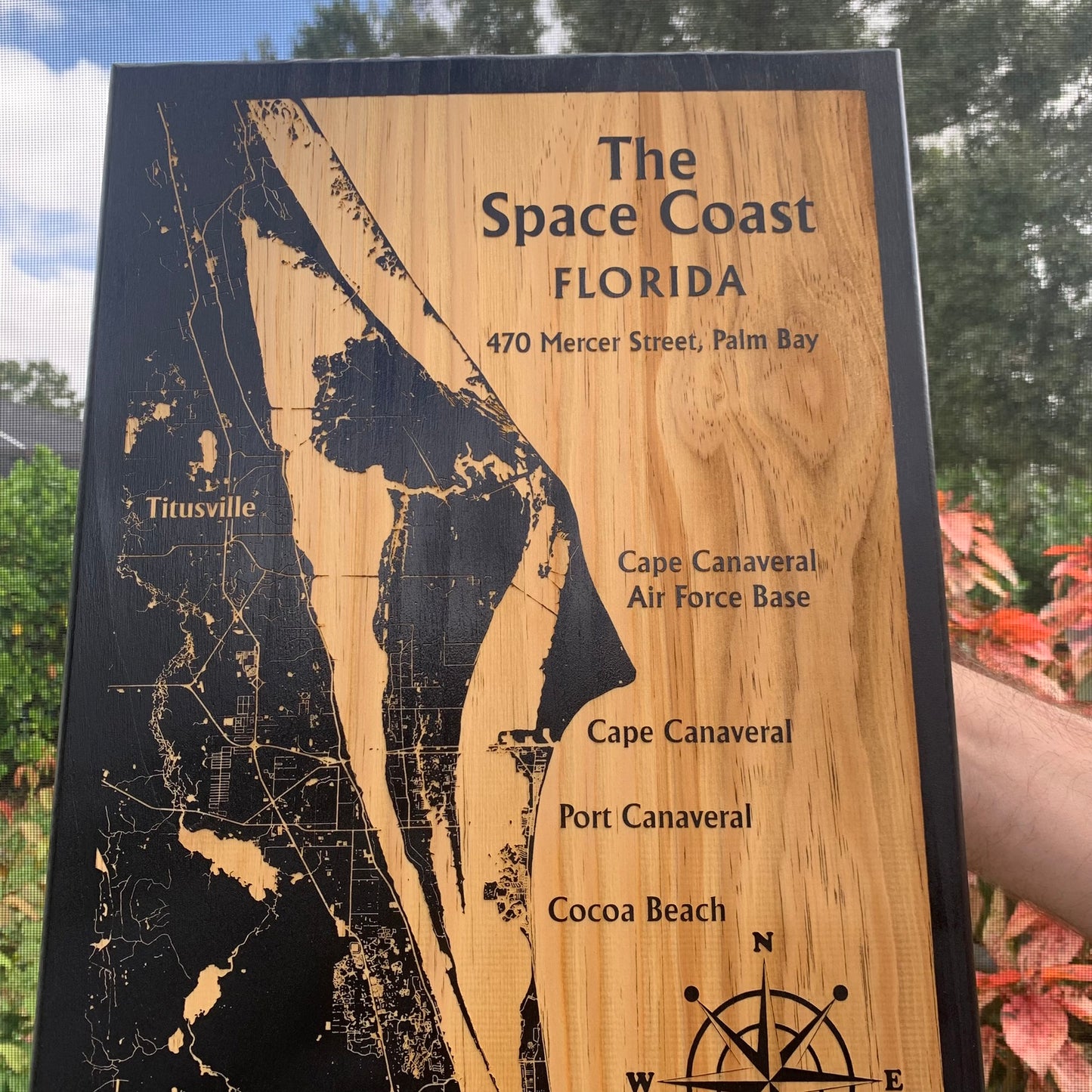 Map Engraved - Space Coast, Florida, Custom Engraving, Wood Wall Art, Laser Engraved, Wall Art, Custom Gift, 24 x 12 inches approx
