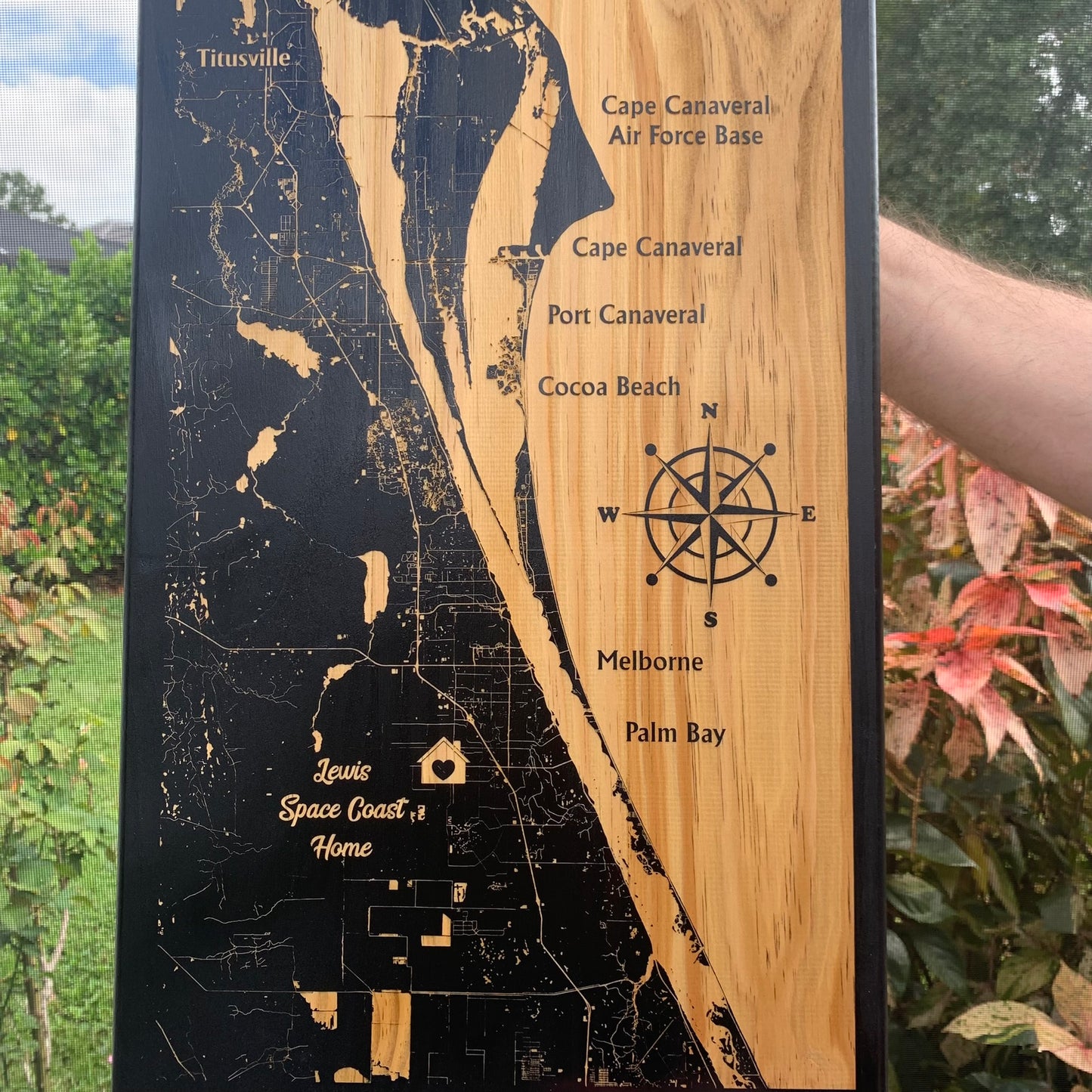 Map Engraved - Space Coast, Florida, Custom Engraving, Wood Wall Art, Laser Engraved, Wall Art, Custom Gift, 24 x 12 inches approx