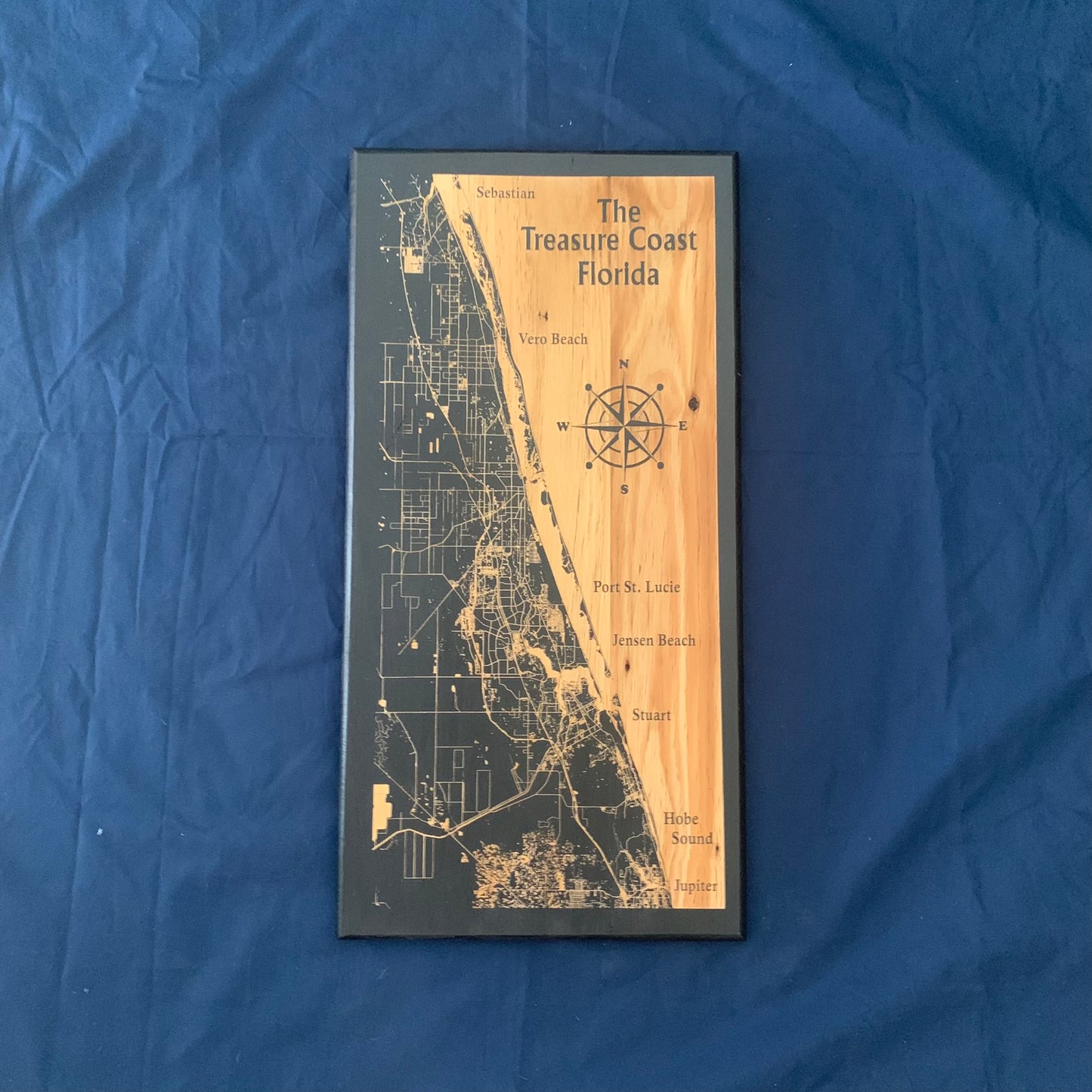 Map Engraved - Treasure Coast, Custom Engraving, Wood Wall Art, Laser Engraved, Topographic, Wall Art, Custom Gift, 24 x 12 inches approx