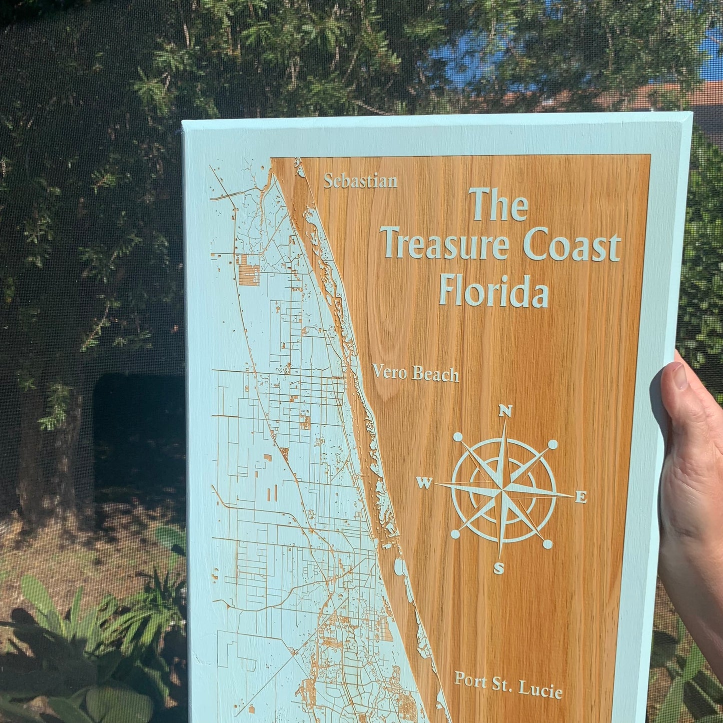 Map Engraved - Treasure Coast, Custom Engraving, Wood Wall Art, Laser Engraved, Topographic, Wall Art, Custom Gift, 24 x 12 inches approx