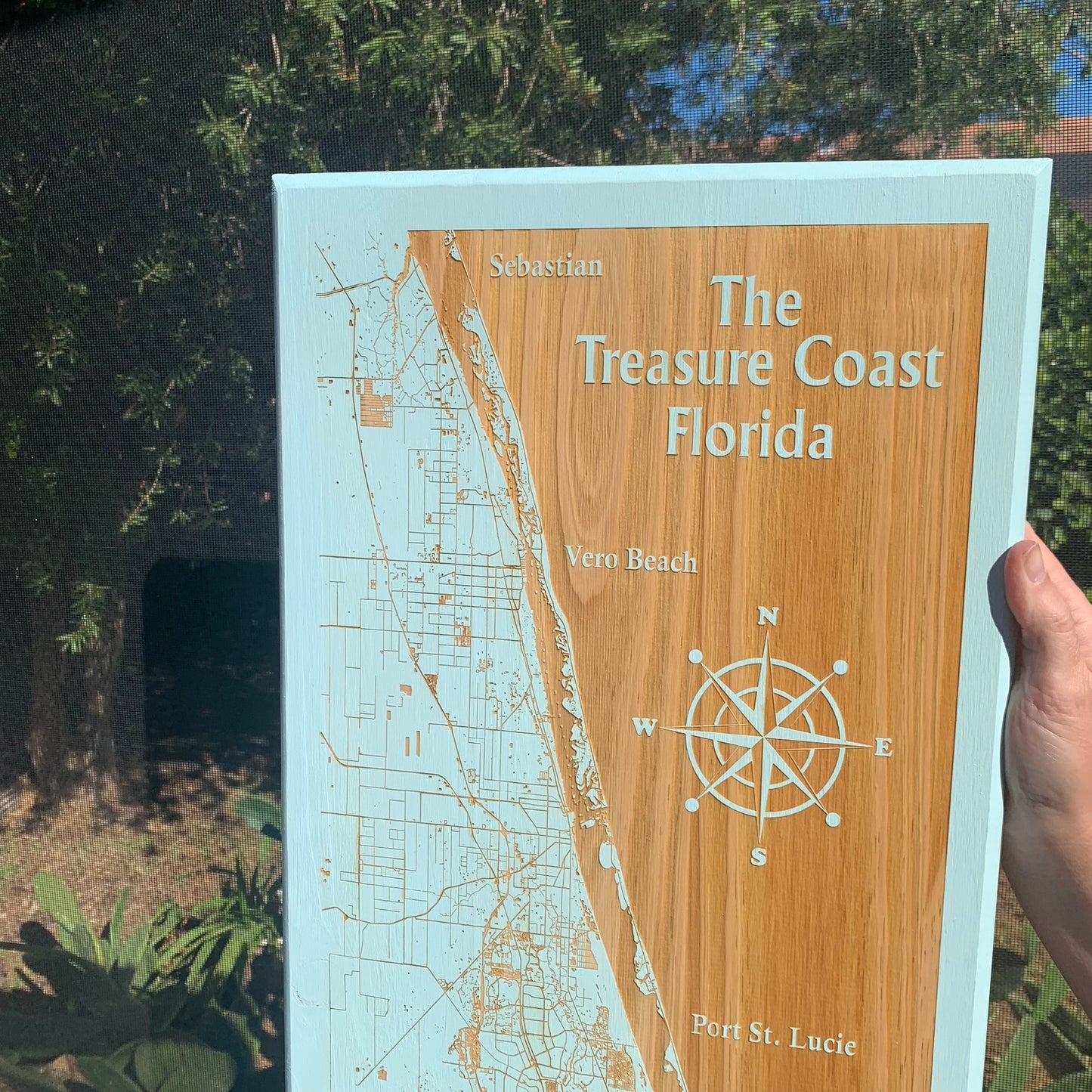 Map Engraved - Treasure Coast, Custom Engraving, Wood Wall Art, Laser Engraved, Topographic, Wall Art, Custom Gift, 24 x 12 inches approx