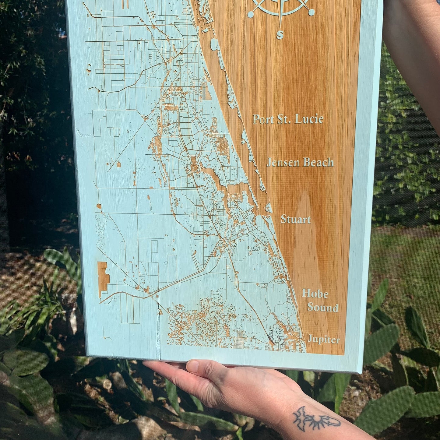 Map Engraved - Treasure Coast, Custom Engraving, Wood Wall Art, Laser Engraved, Topographic, Wall Art, Custom Gift, 24 x 12 inches approx