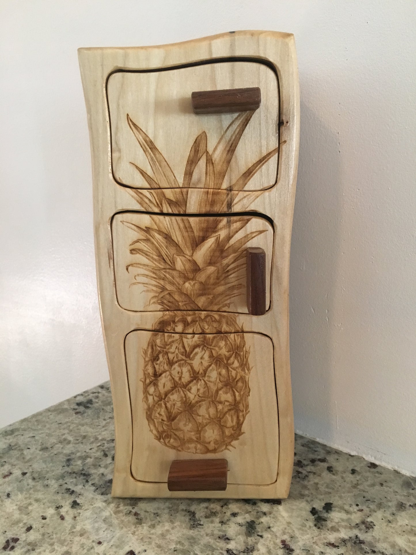 Solid Wood Box W/Drawers - Pineapple, Jewelry Box, Handcrafted, Custom Box, Personalized Box, Handmade, Home Decor, Engraved, Stash Box