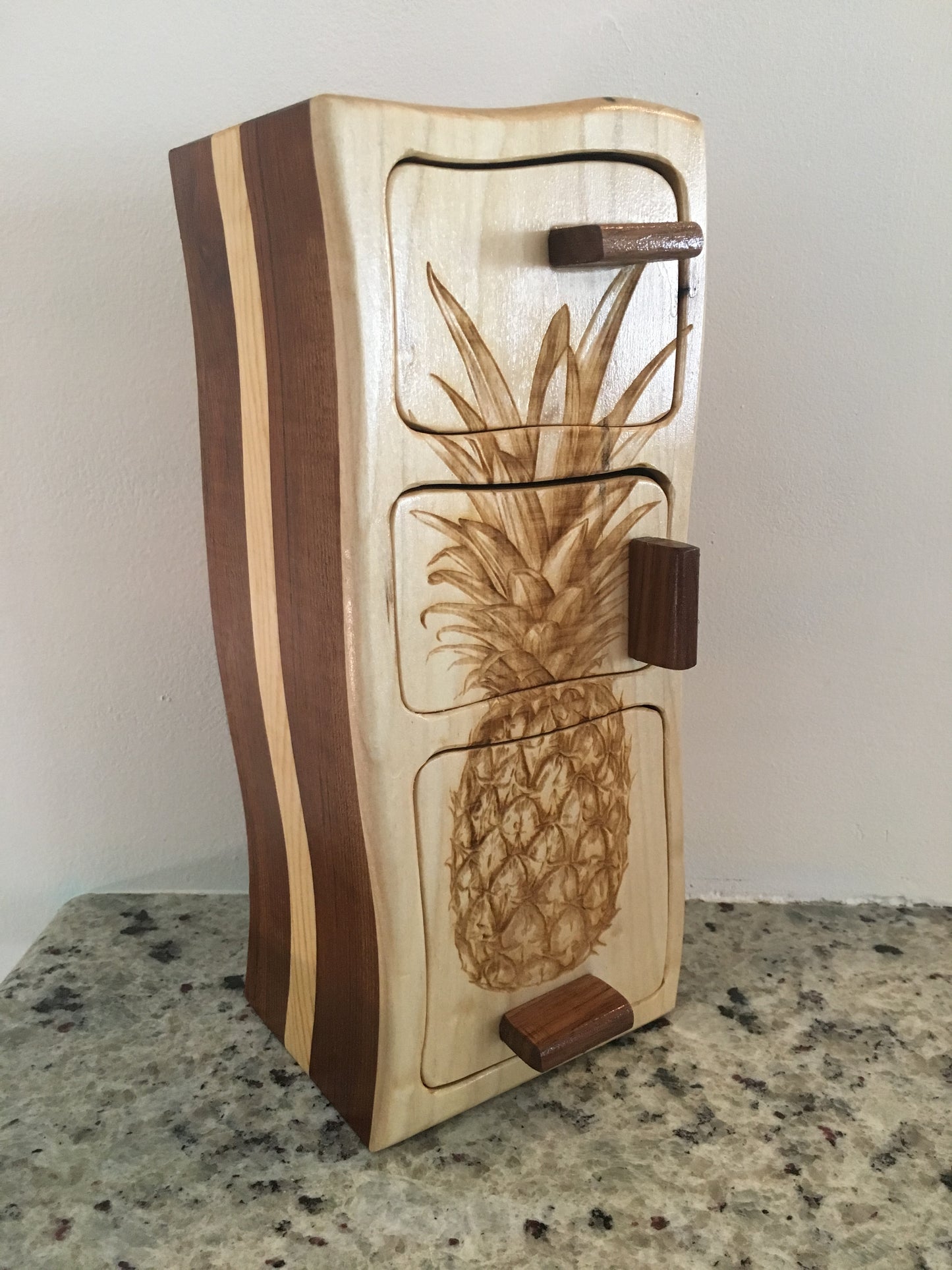 Solid Wood Box W/Drawers - Pineapple, Jewelry Box, Handcrafted, Custom Box, Personalized Box, Handmade, Home Decor, Engraved, Stash Box