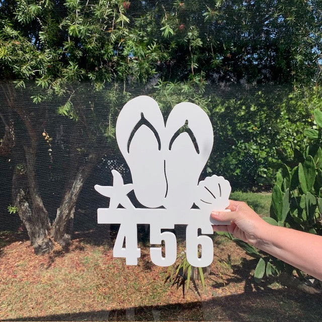 House Number Sign, Flip Flops, Starfish, Seashell