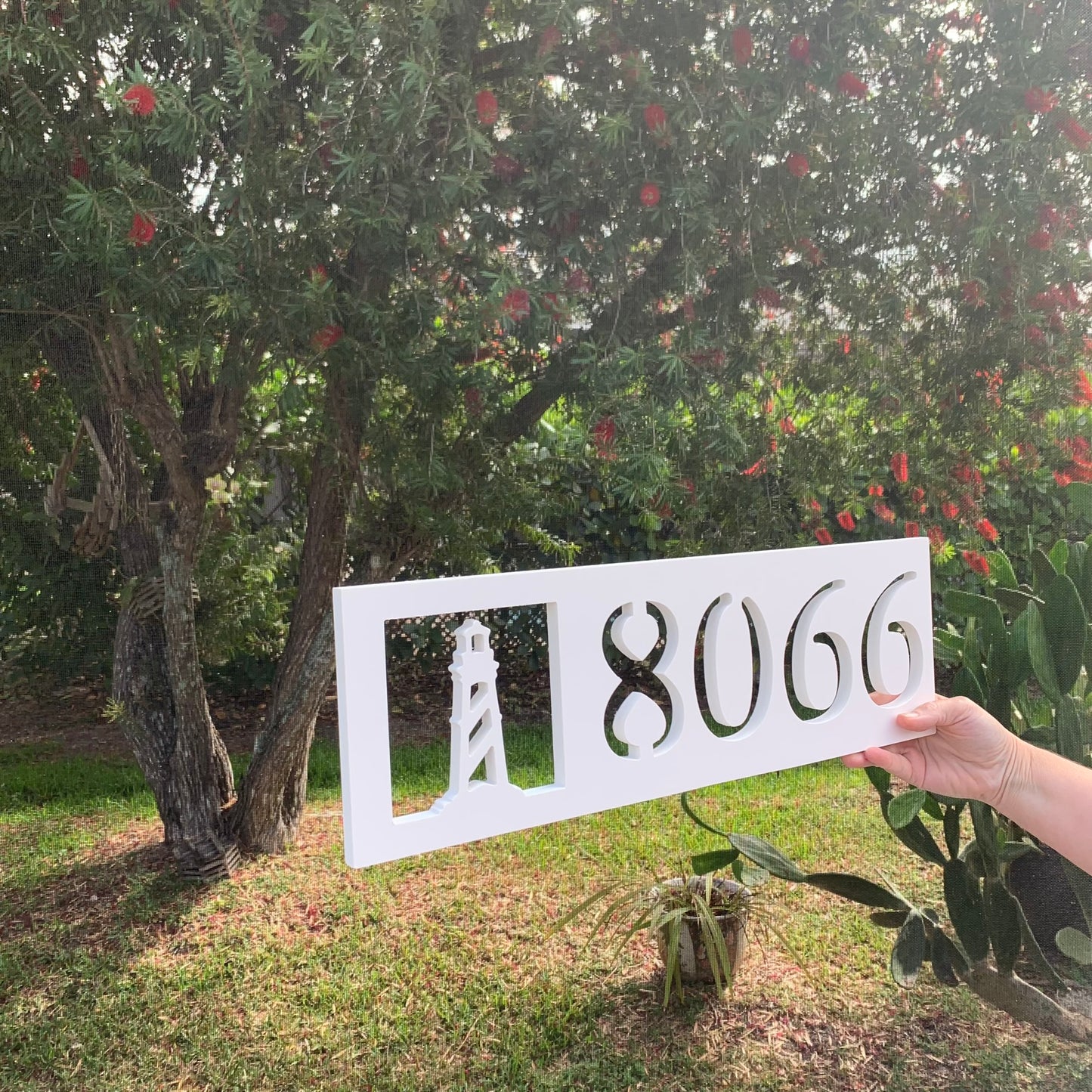 House Number Plaque Boxed - Lighthouse, Address Plaque, Address Sign, Custom, Personalized, Housewarming Gift, Gift, Outdoor Decor