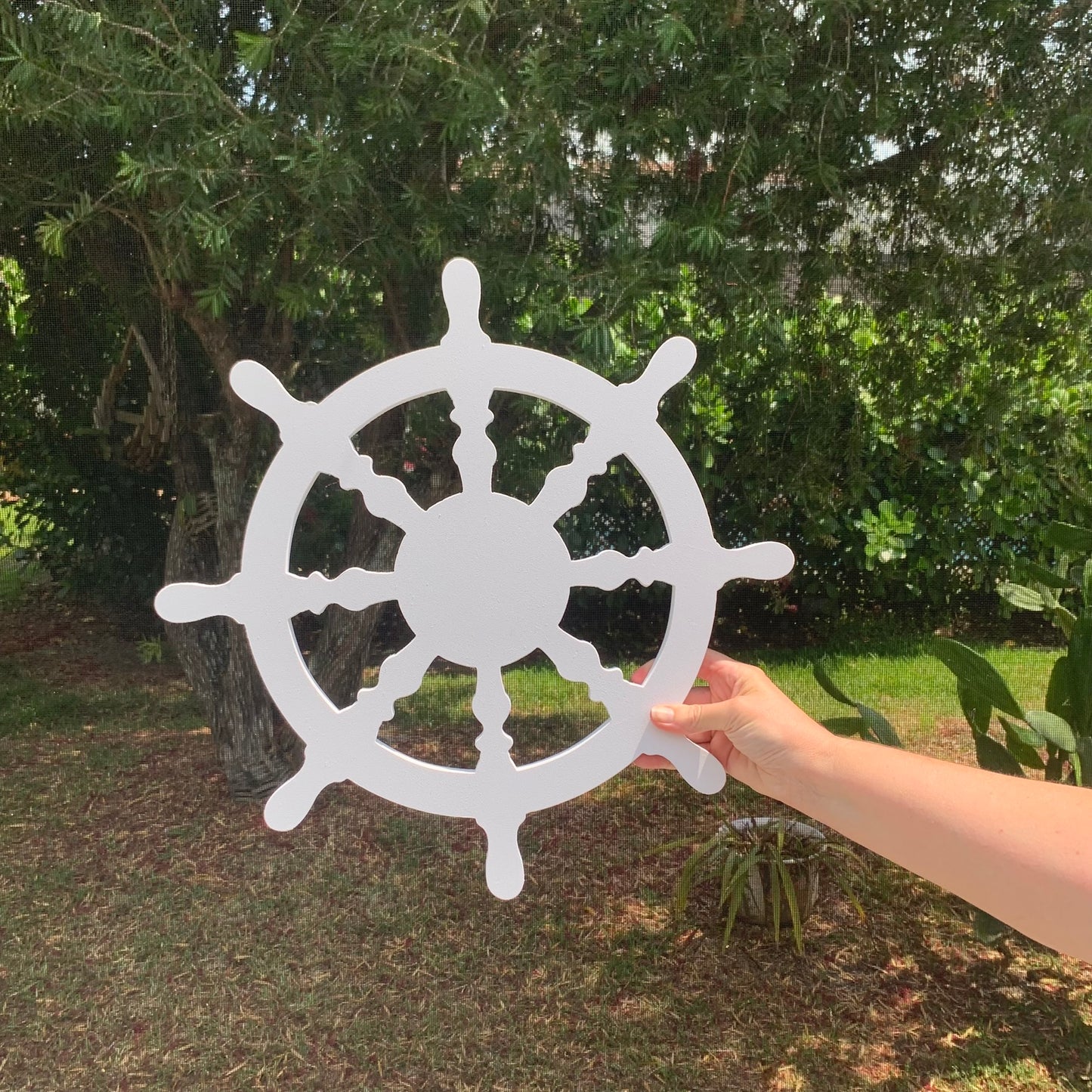 Wall Art, Ship's Wheel, Tropical, Outdoor Decor, Housewarming Gift, Nautical, Coastal, Custom, PVC Wall Art, Long Lasting