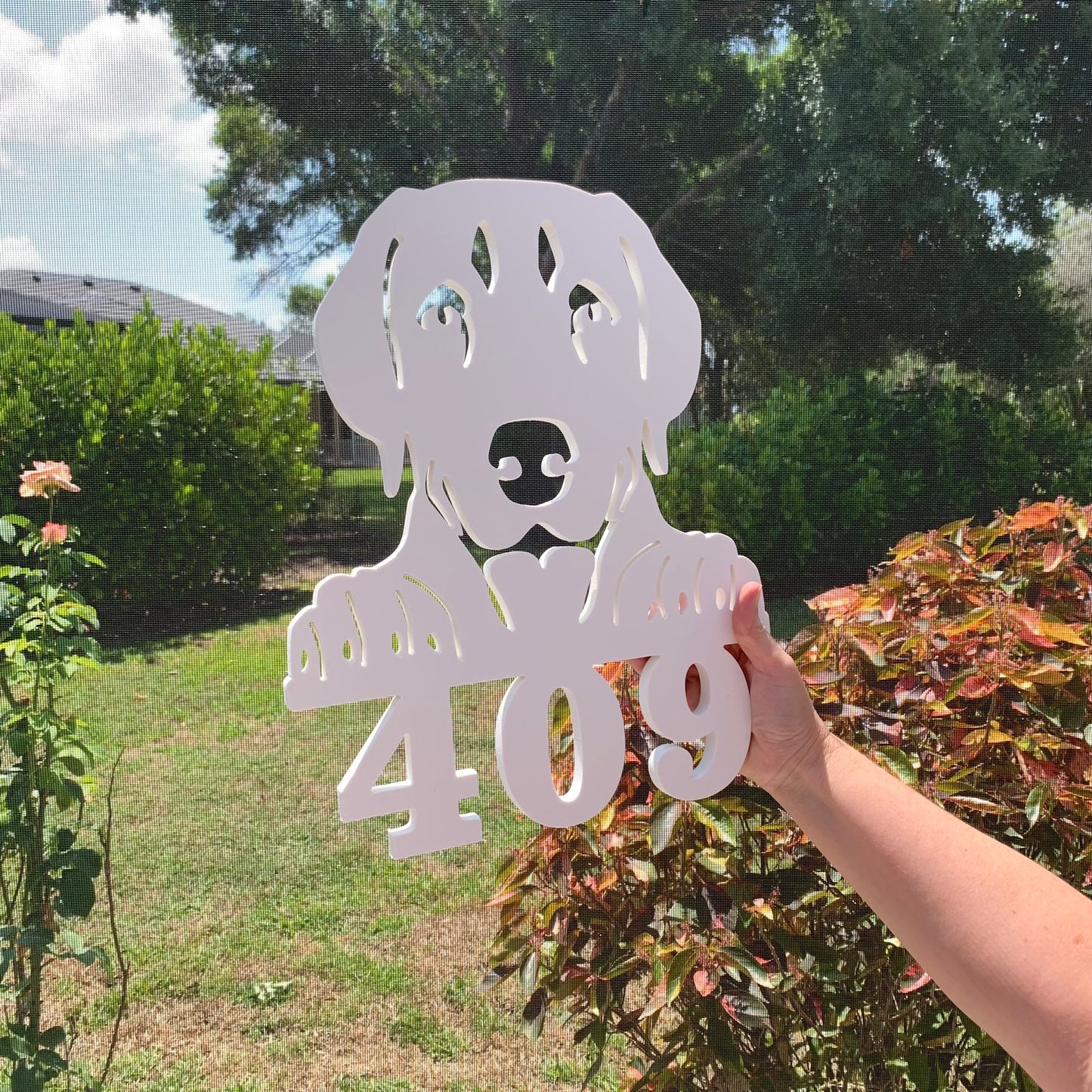 House Number Sign, Dog at the Gate