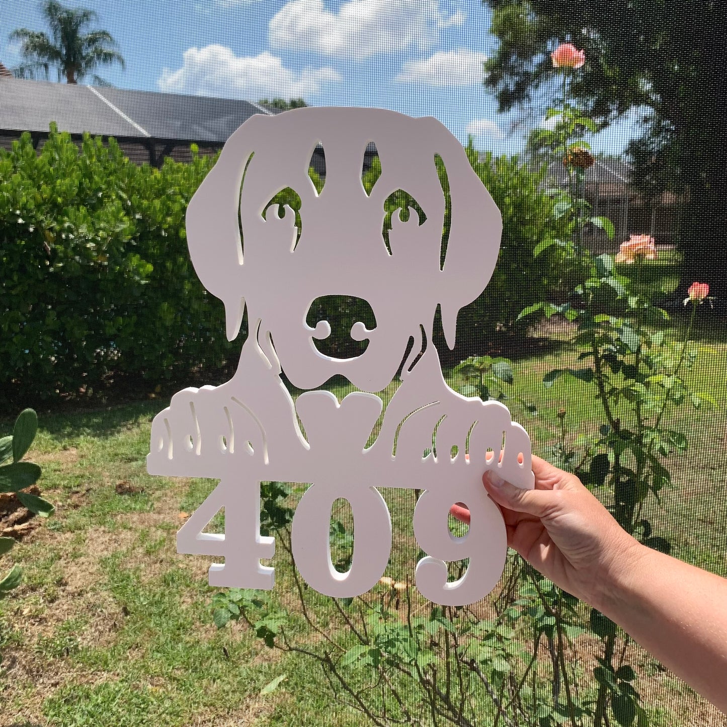 House Number Sign, Dog at the Gate