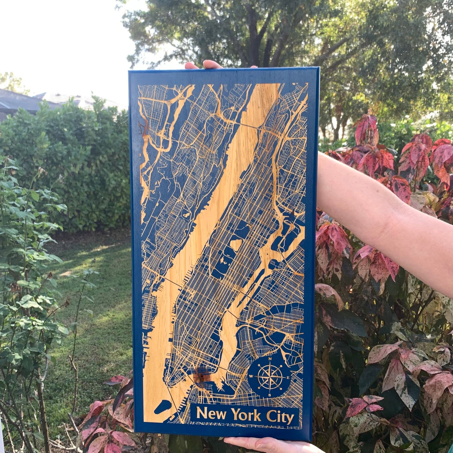 Map Engraved - New York, Custom Engraving, Wood Wall Art, Laser Engraved, Topographic, Wall Art, Custom Gift, 24 x 12 inches approx