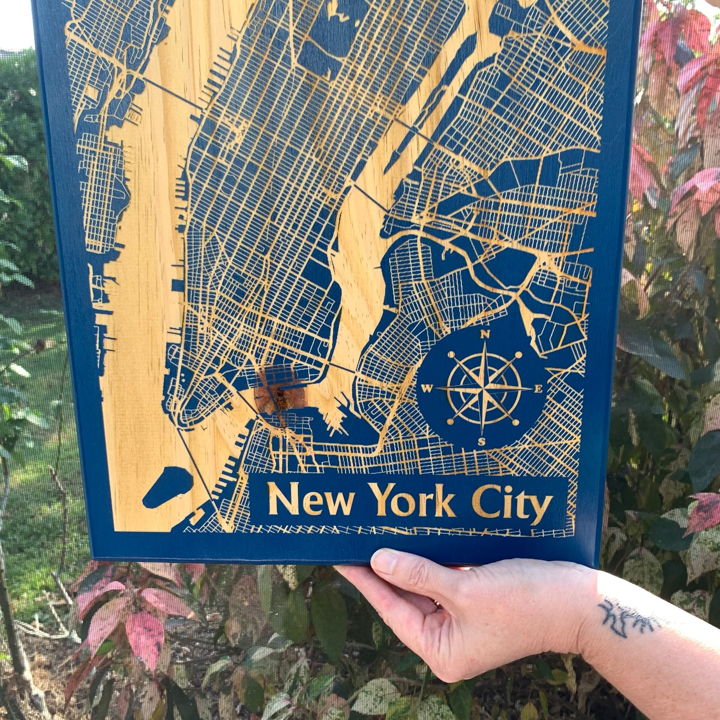 Map Engraved - New York, Custom Engraving, Wood Wall Art, Laser Engraved, Topographic, Wall Art, Custom Gift, 24 x 12 inches approx