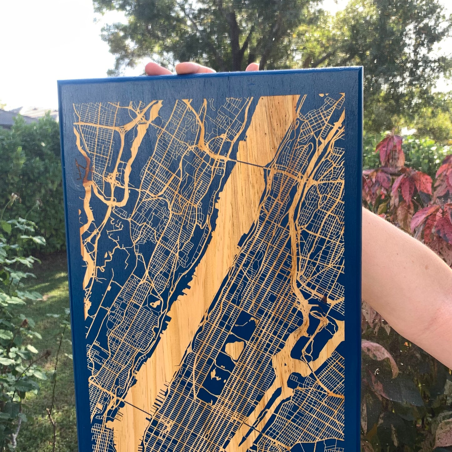 Map Engraved - New York, Custom Engraving, Wood Wall Art, Laser Engraved, Topographic, Wall Art, Custom Gift, 24 x 12 inches approx