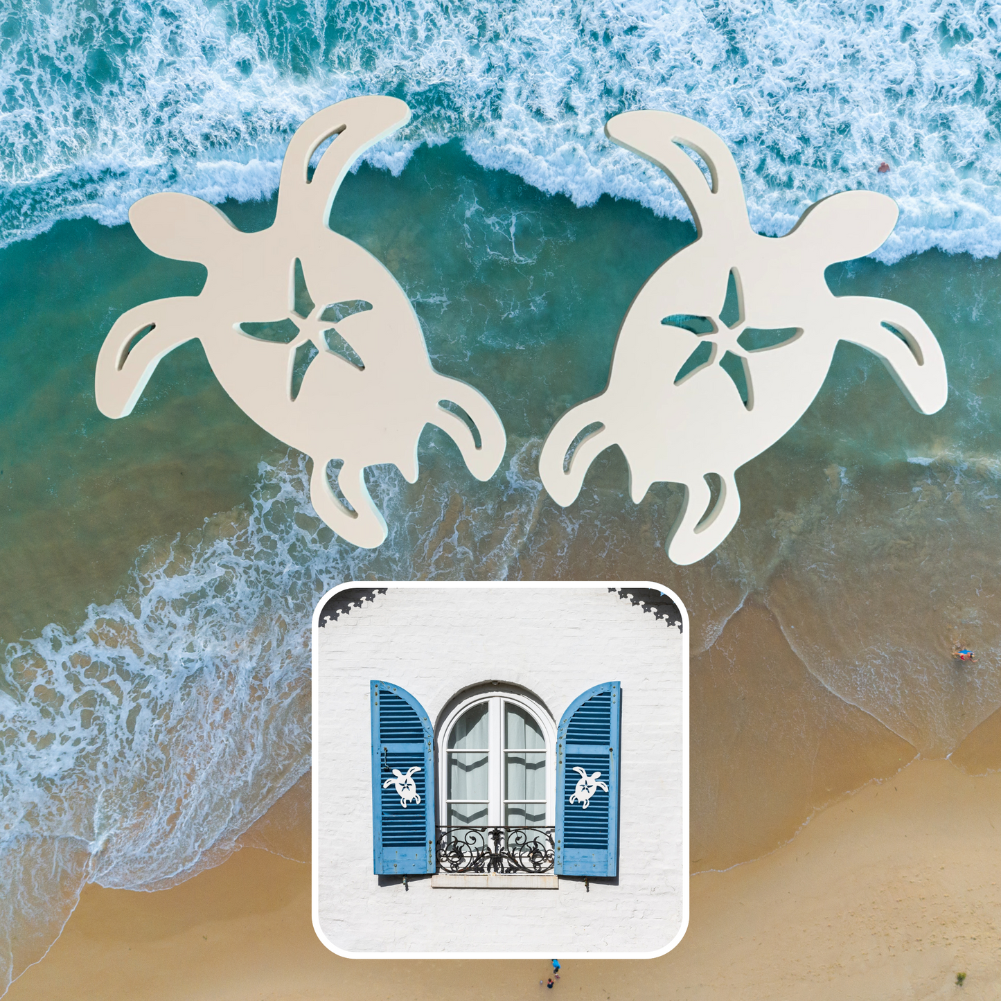 Shutter Embellishments - Turtle W/Star Wall Art Small approx 8X5, Custom, Outdoor Decor, Tropical, Ships Free to Mainland USA