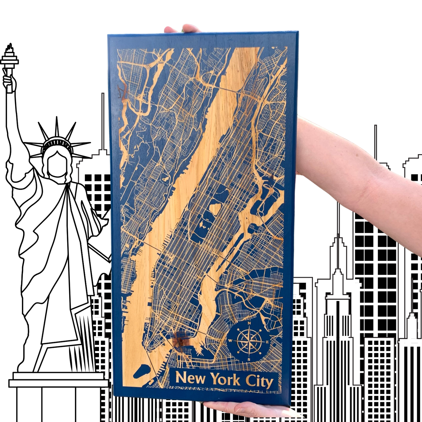 Map Engraved - New York, Custom Engraving, Wood Wall Art, Laser Engraved, Topographic, Wall Art, Custom Gift, 24 x 12 inches approx