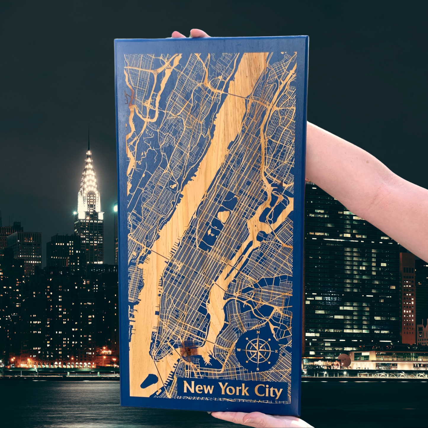 Map Engraved - New York, Custom Engraving, Wood Wall Art, Laser Engraved, Topographic, Wall Art, Custom Gift, 24 x 12 inches approx