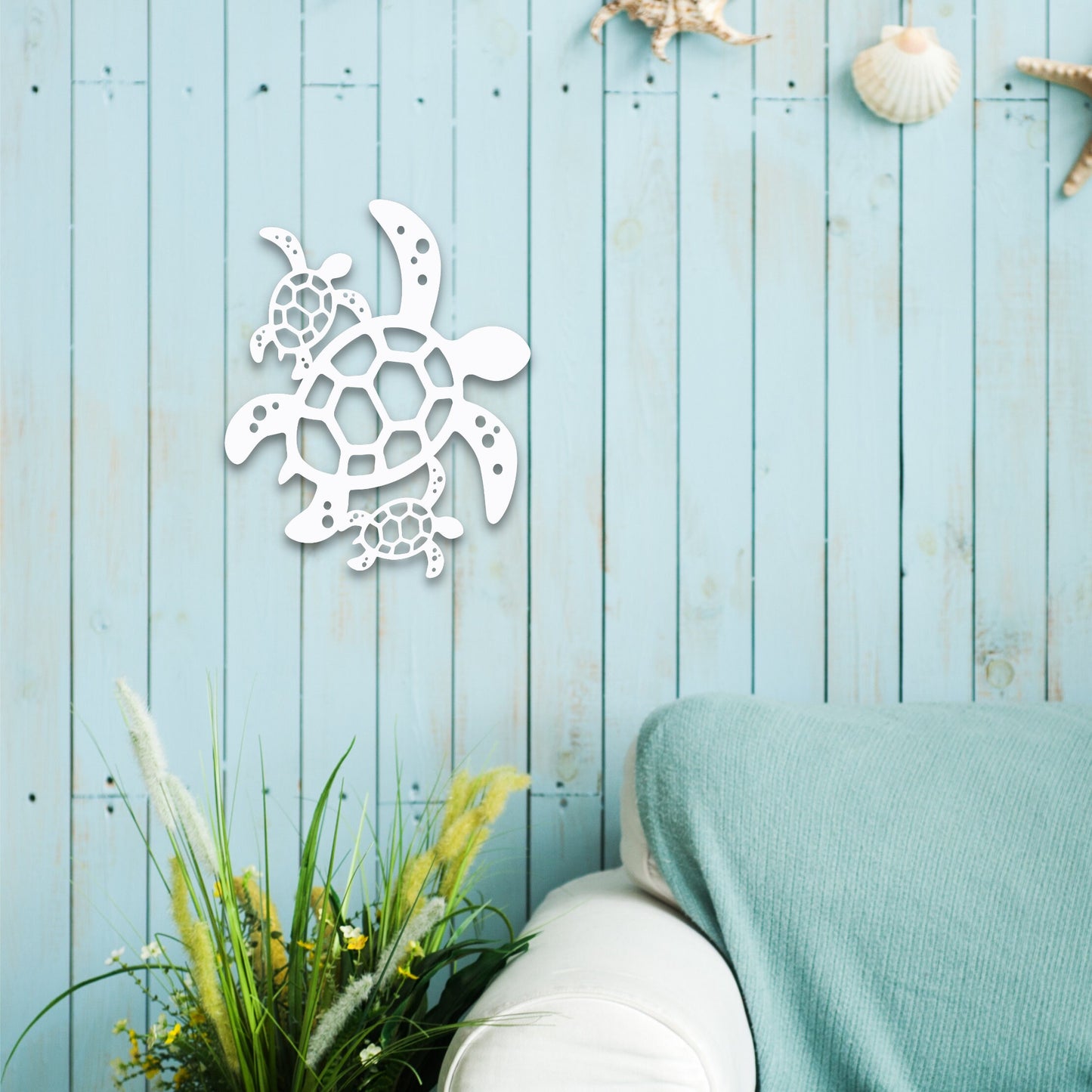Wall Art, Turtle With 2 Babies 2021, Tropical, Outdoor Decor, Housewarming Gift, Custom, Coastal, Nautical, PVC Wall Art, Long Lasting