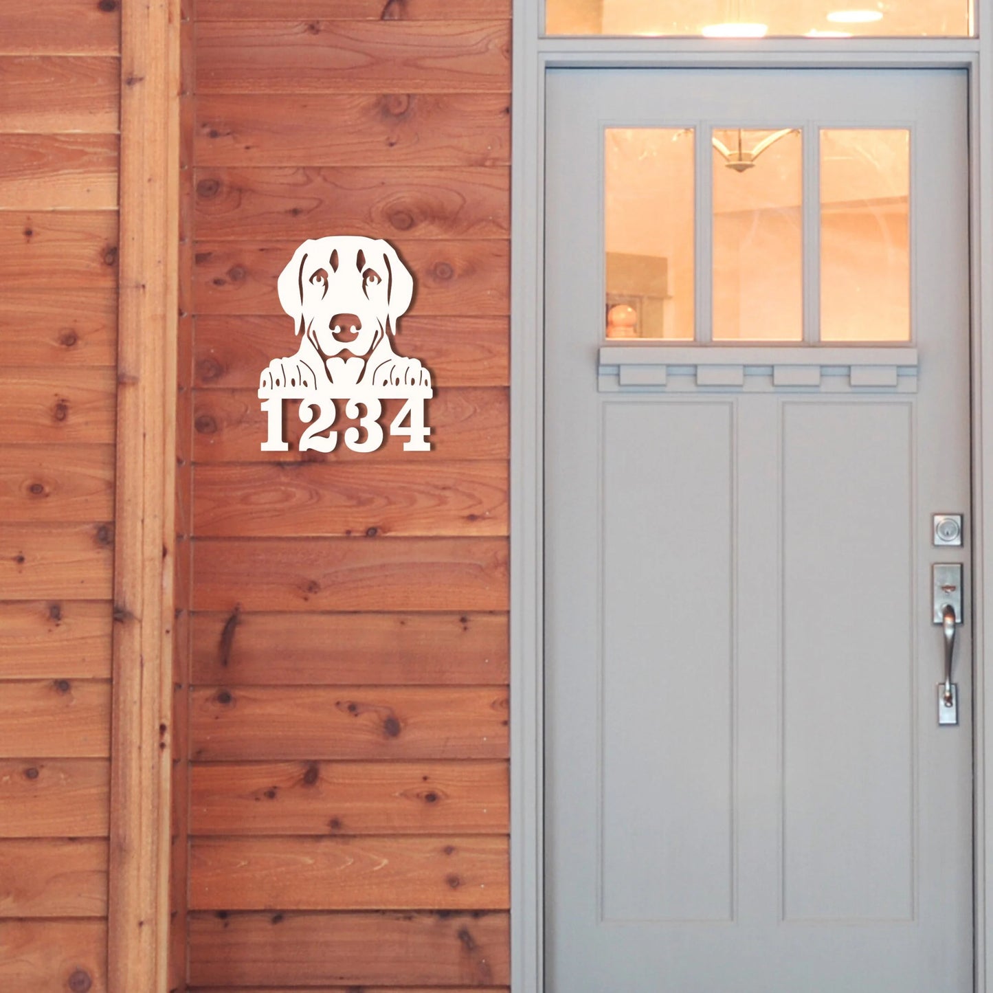 House Number Sign, Dog at the Gate