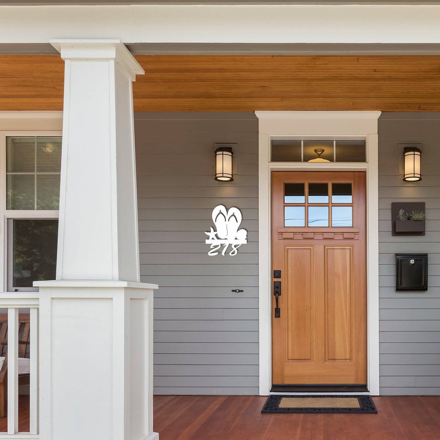 House Number Sign, Flip Flops, Starfish, Seashell