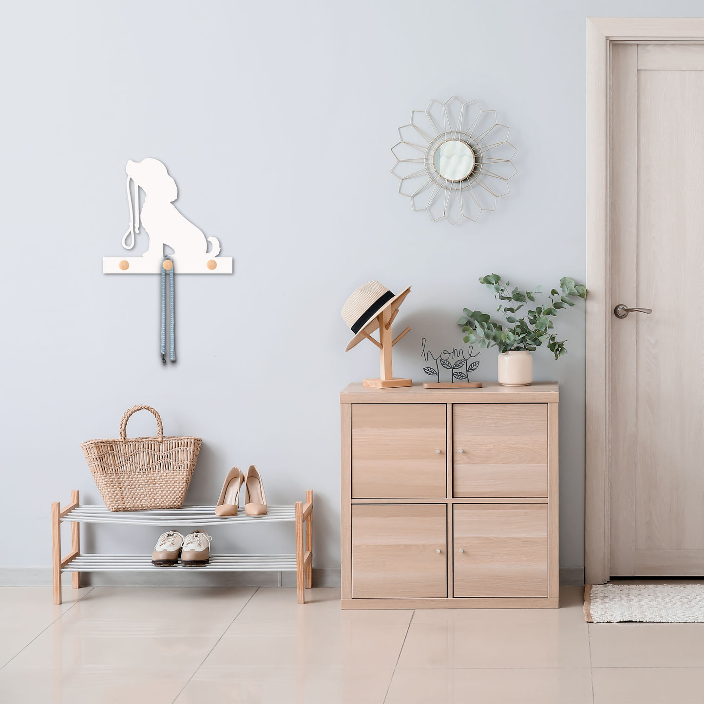 Coat Rack - Puppy Leash Holder Design, Robe Hook, Hat Rack, Wall Hook, Entryway Organizer, Free Shipping to Mainland USA, Handmade