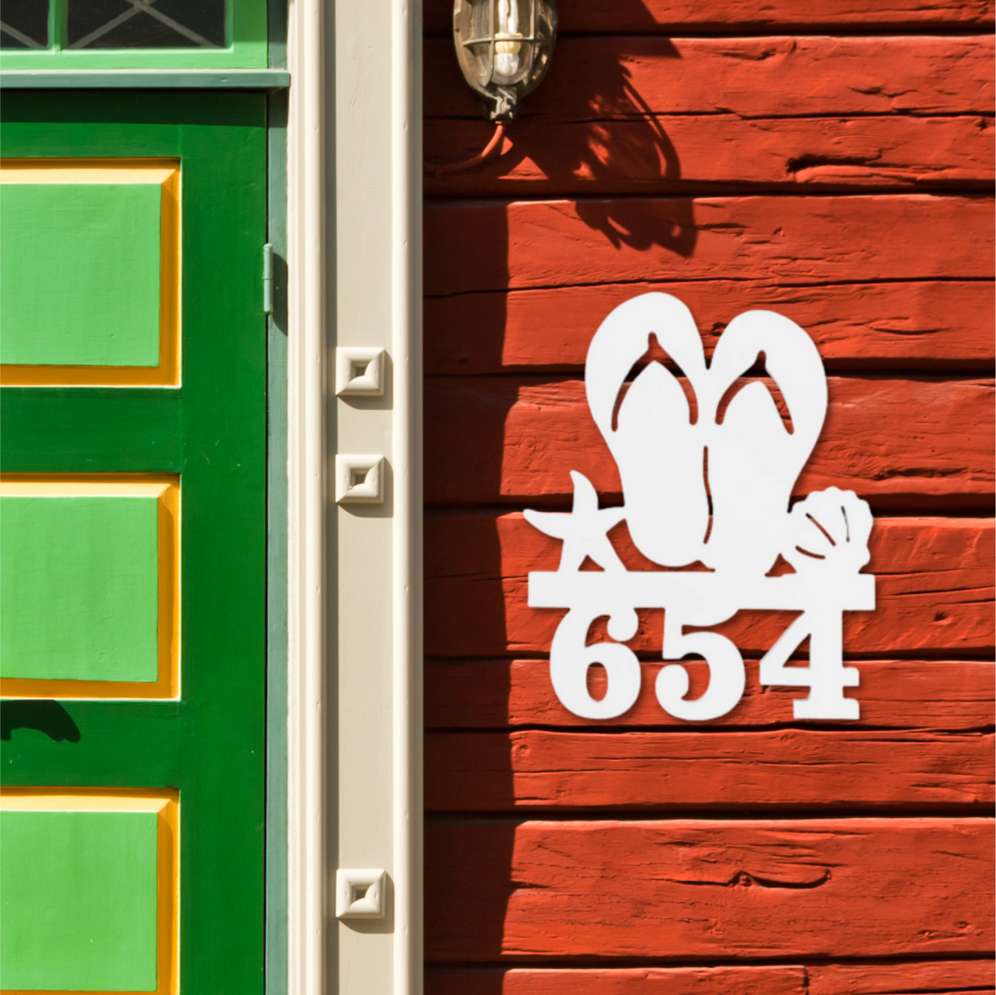 House Number Sign, Flip Flops, Starfish, Seashell