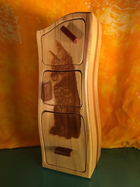 Solid Wood Box W/Drawers - Kitten, Jewelry Box, Handcrafted, Custom Box, Personalized Box, Handmade, Box, Home Decor, Engraved, Stash Box