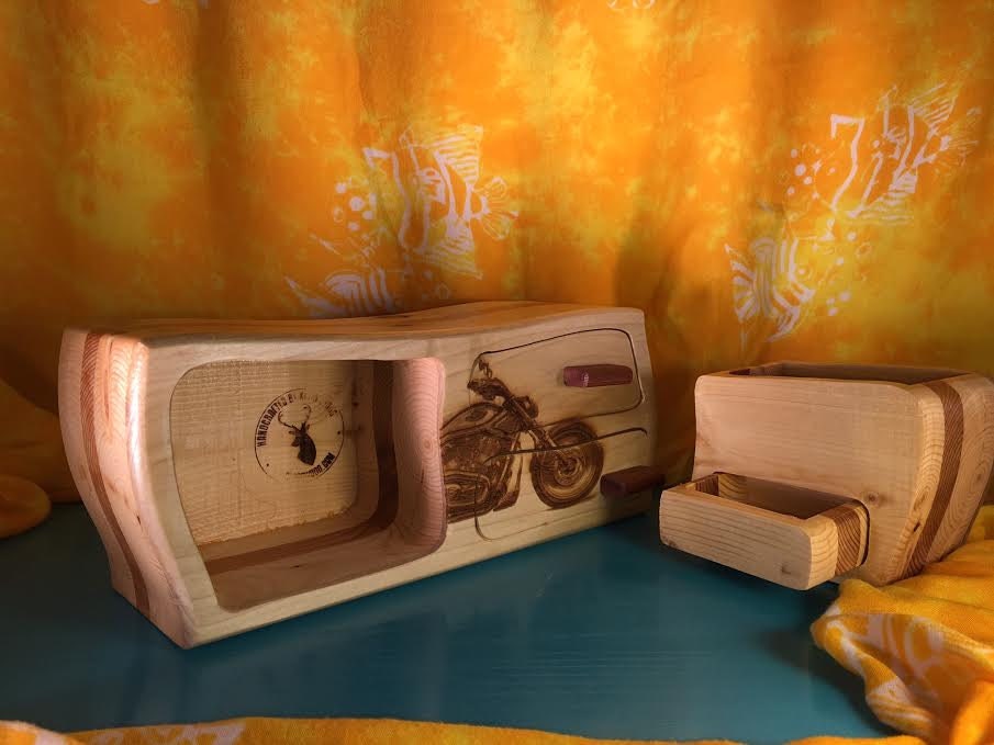 Solid Wood Box W/Drawers - Motorbike, Jewelry Box, Handcrafted, Custom Box, Personalized Box, Handmade, Home Decor, Engraved, Stash Box