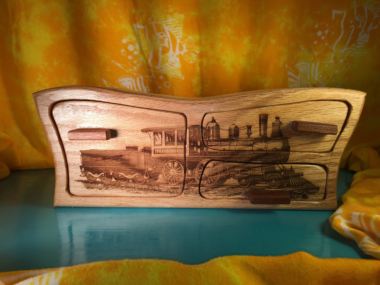 Solid Wood Box W/Drawers - Train, Jewelry Box, Handcrafted, Custom Box, Personalized Box, Handmade, Box, Home Decor, Engraved, Stash Box